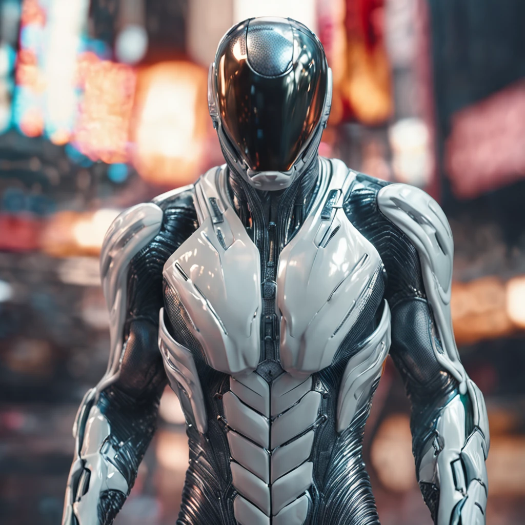 White spideman in cybernetic suit, Titanium, metalic, ultra detail, extreme qualify , 8k, intrincate detail, radial blur background