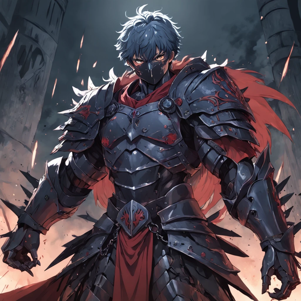 Berserk-inspired armor, medieval outfits, dark fantasy aesthetics, battle-worn details, intricate engravings, oversized weapons, style of Kentaro Miura, stark contrasts, heavy shadows, detailed line work, gothic color palette, mature anime style, intense battle scenes, dystopian environments, muscular anatomy --niji 5