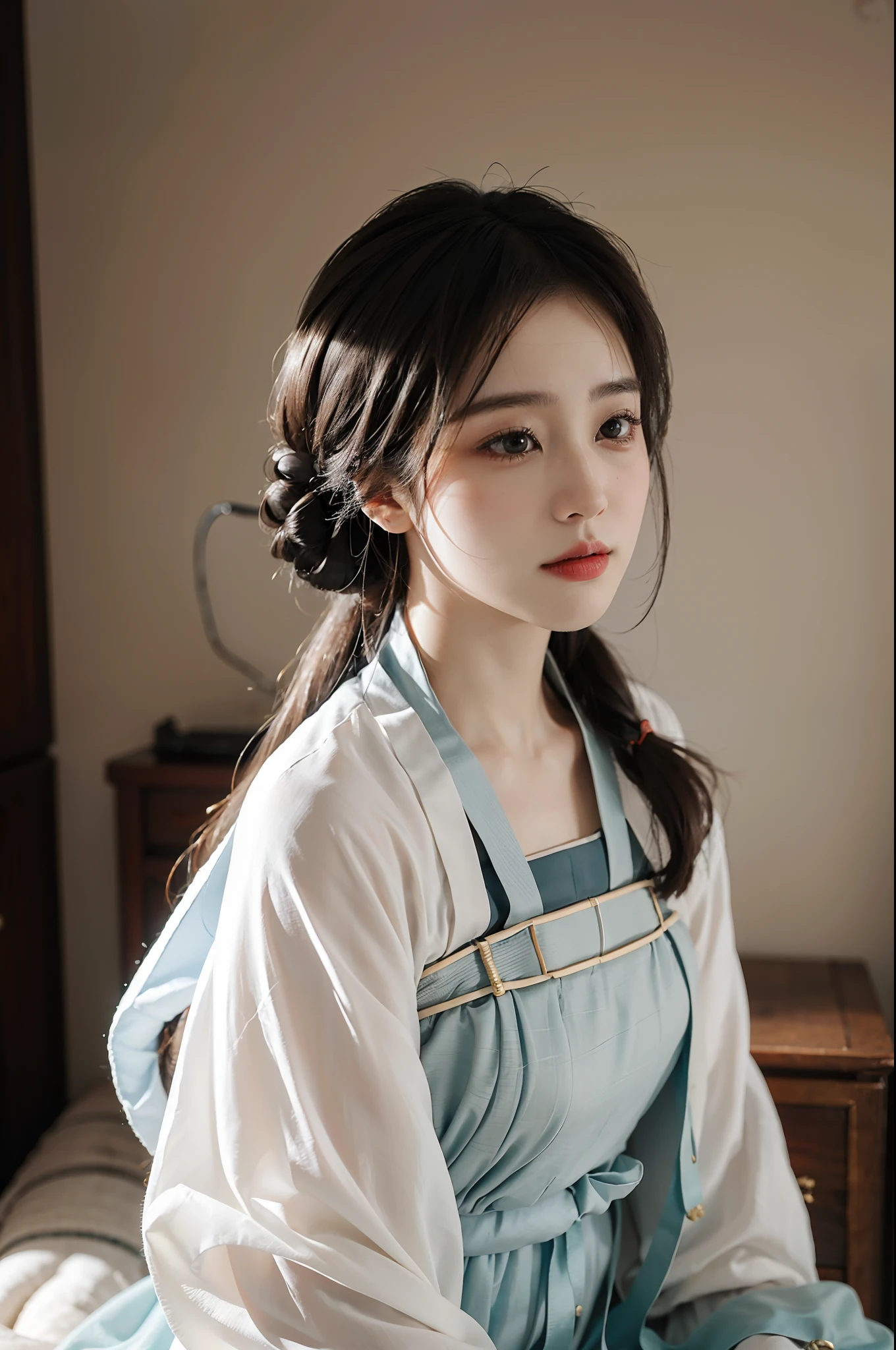 (((1女孩))),独奏,work,Hanfu,ethnic style,of the best quality,A masterpiece,super high resolution,(photo-realistic:1.4),Simple background