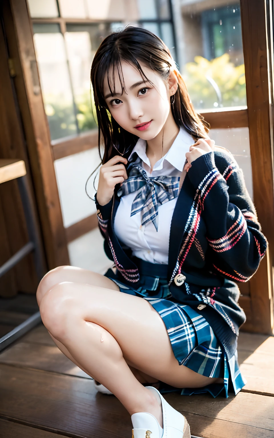 masutepiece, Best Quality, japanaese girl,1girl in, 8K, Raw photo, top-notch quality, masutepiece, nffsw:1.2, exceptionally detailed RAW color photo, professional-grade photograph, (Realistic, Photorealistic:1.37), (highly detailedskin:1.2), Ultra-high resolution, (lenz 50mm), (F/1.2),Exquisitely Detailed Eyes,Staring at the viewer,
break
With 1 girl (There are many elderly people:1.4), Beautiful face, kawaii,(Smile:1.05),(20yr old, wide-hips,Straight hair, (Short hair), Black eyes, white fine skin,small mouth, high cheekbones (Definition), Sexy Pose,(Leaning forward:1.3),(The to the FW:1.1),White panties、Korean Idol、Nogizaka Idol、hposing Gravure Idol、Adults、女優、(masutepiece, top-quality:1.3), (Ultra detailed 8K cg:1.2), (hyper realisitic:1.35), (Photorealistic:1.45), (Realistic:1.4), Cowboy Shot,
1 beautiful Japanese girl, 22 years old, super model, Japanese Idol, , (sitting on the desk:1.1), (School uniform:1.4), (Skirt lift:1.6),
(School classroom background:1.1),