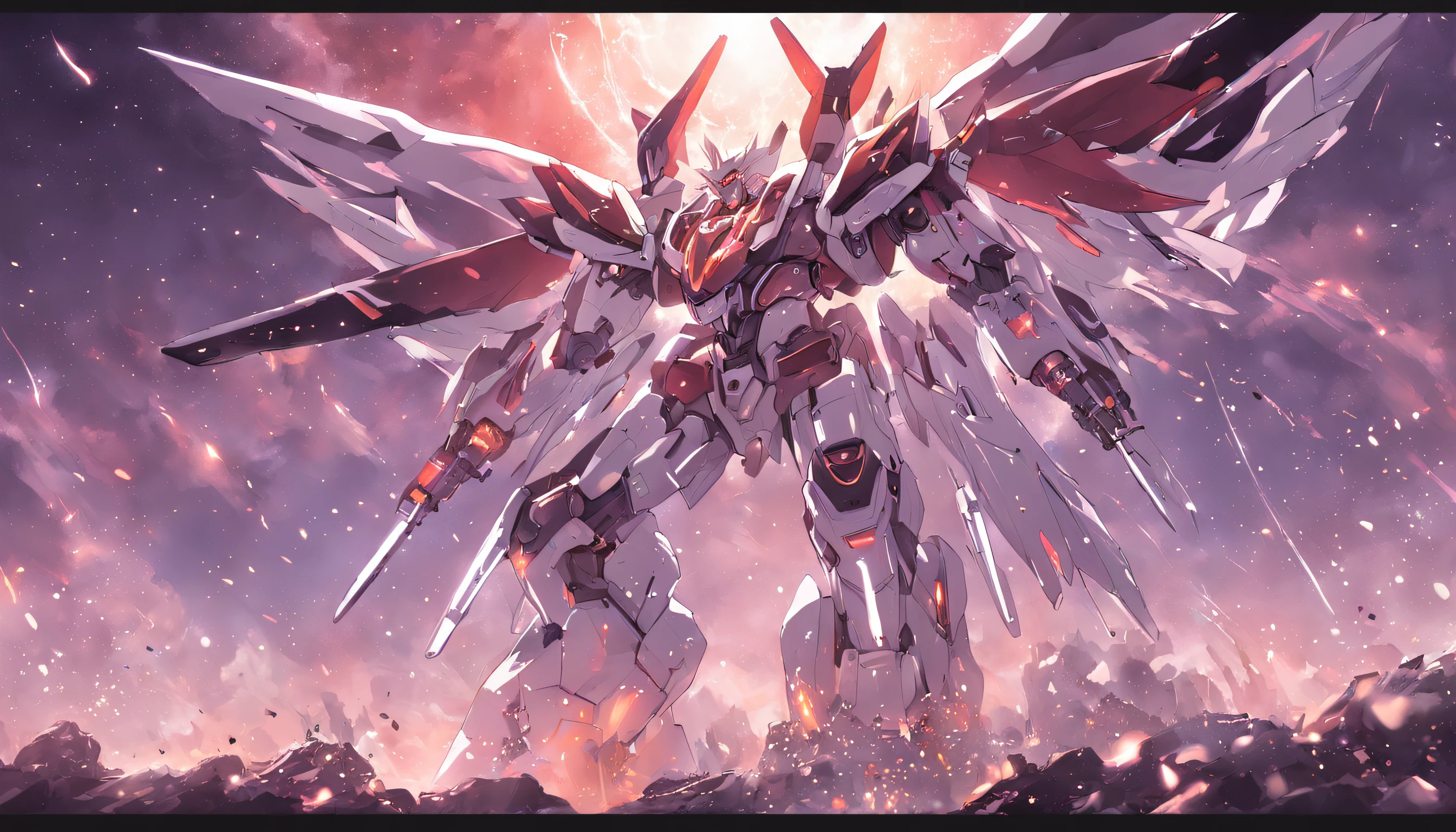 mirai,sci-fy,Robot Wars,interstellar war,white color mecha,starrysky,火焰