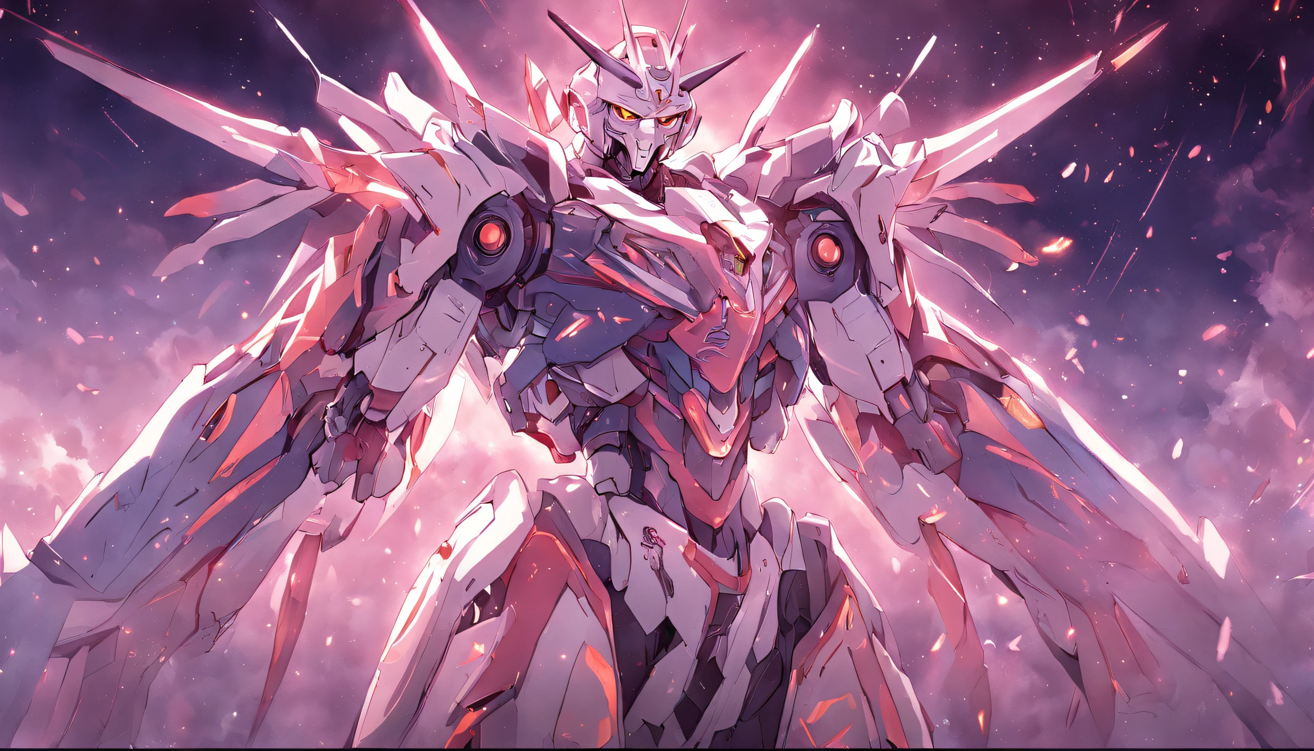 mirai,sci-fy,Robot Wars,interstellar war,white color mecha,starrysky,火焰