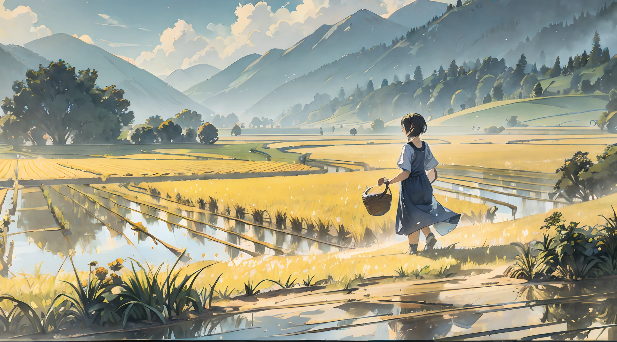 Large area of rice fields,