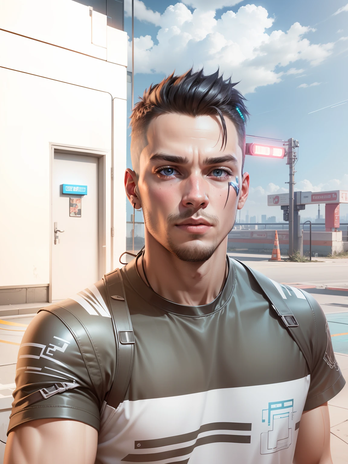 Change the background cyberpunk handsome boy realistic face