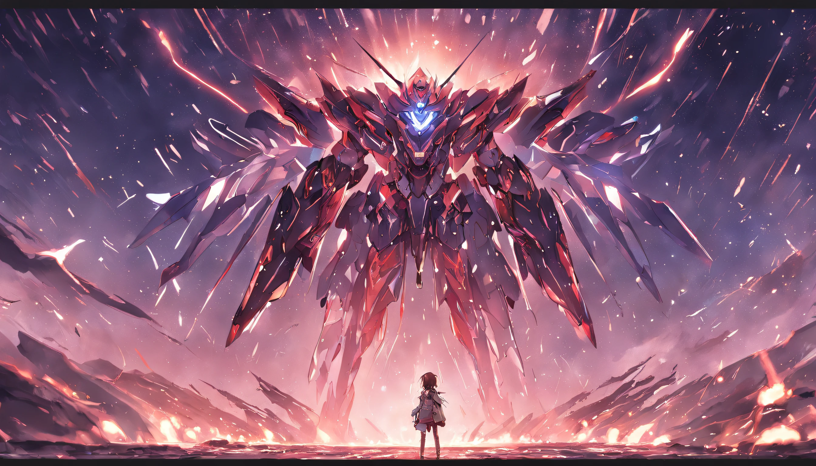 mirai,sci-fy,Robot Wars,interstellar war,Black color mecha,starrysky,火焰