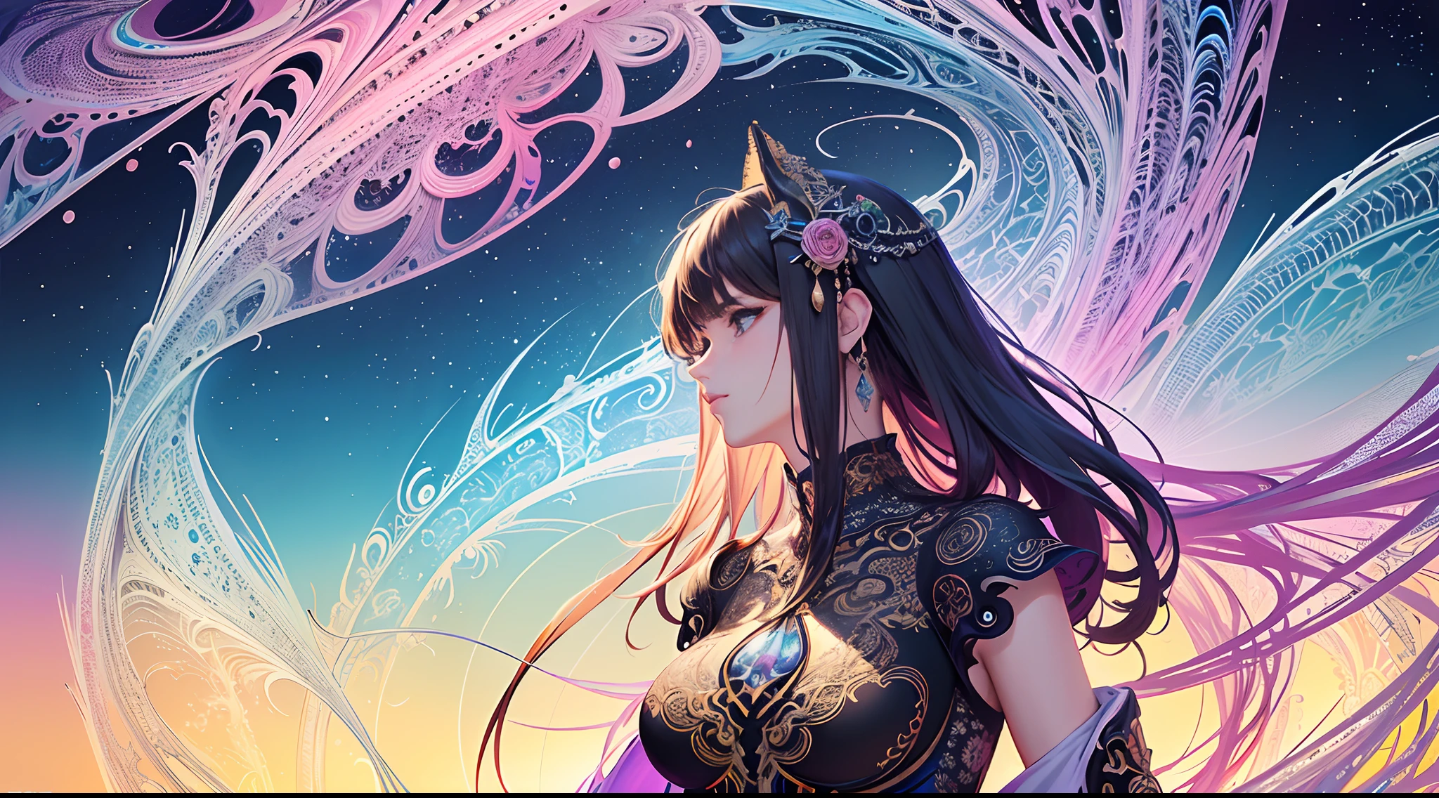 (masterpiece, top quality, best quality, official art, beautiful and aesthetic:1.2), (1girl), extreme detailed,(fractal art:1.3),colorful,highest detailed