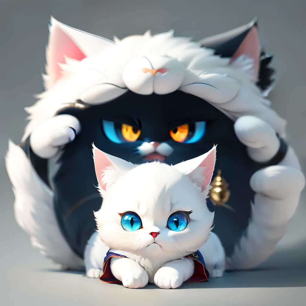 Cartoon cats，Solid white， an illustration of inspired by Miao Fu, pixiv contest winner, Furry art, 、Lawyer Cat,, illustration of a cat, dressed as a judge's robes, official character illustration, anime visual of a cute cat,Highest quality，The nose is small、The ears are small、Little kitten with blue eyes，disney stylized furry，Fluffy，Fluffy!!!,A high resolution，furry art!!!Small size