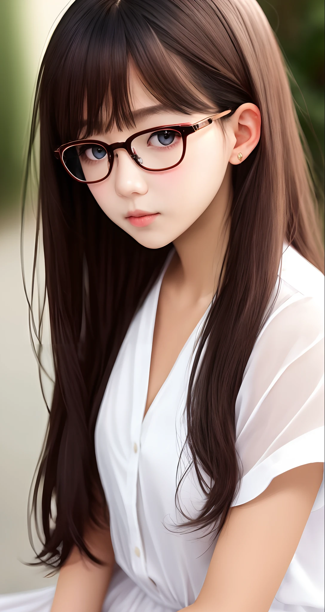 Girl's long-haired glasses cute white silk disdainful eyes