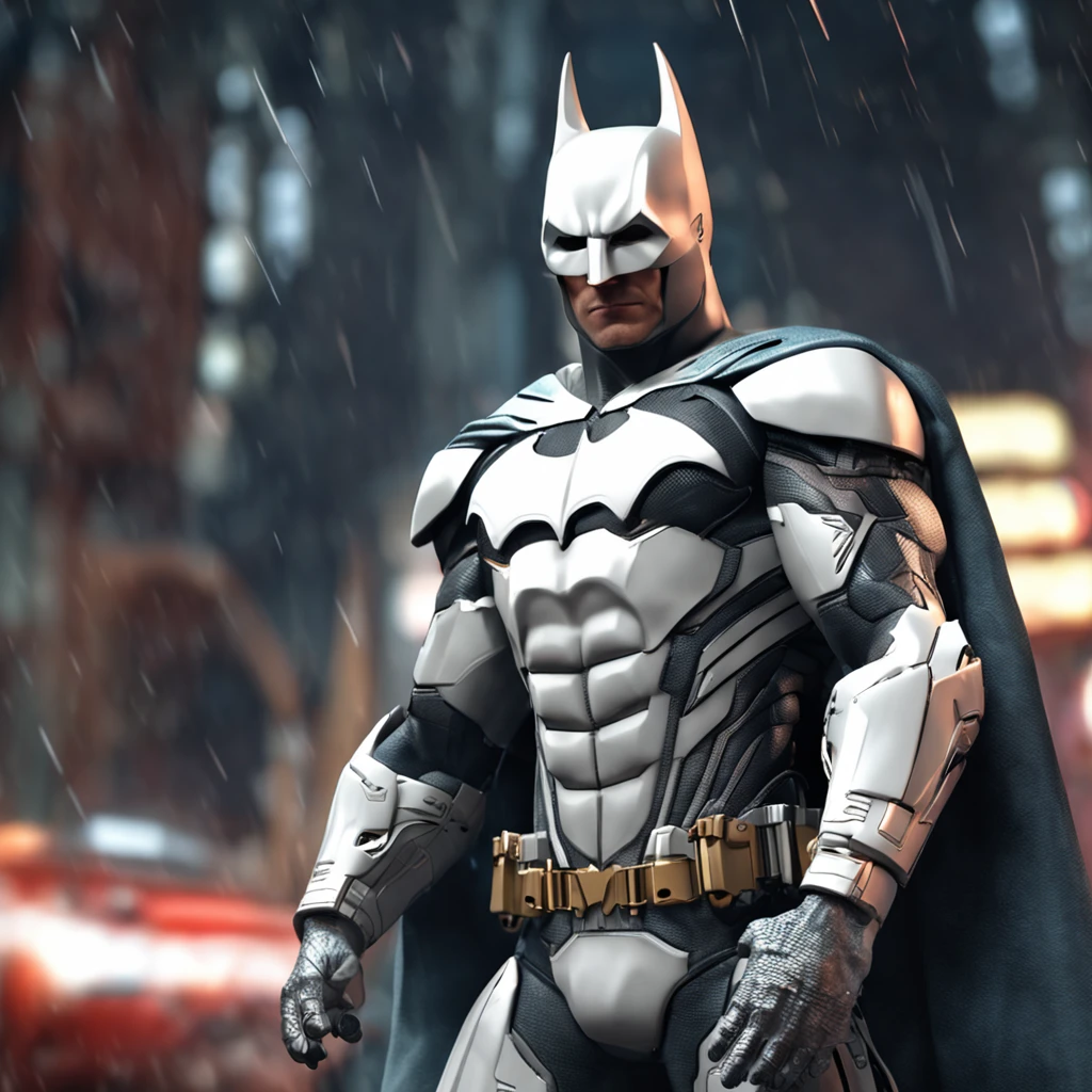 Simetrico, master part, :Realistic white Batman focus on an advanced cybernetic masterpiece suit, aerodinamico, alta qualidade ::n_desenho de estilo, Low-quality imperfection