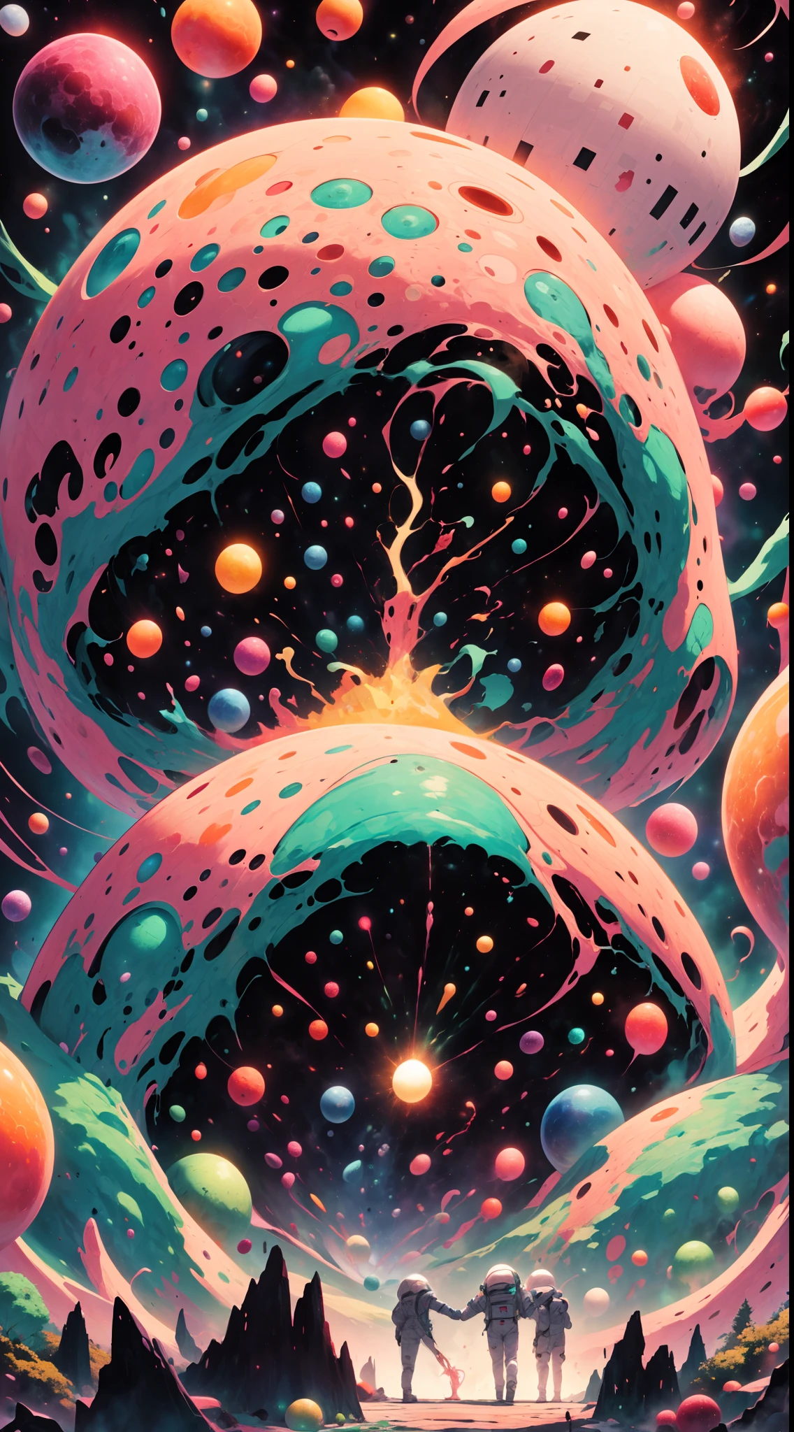 (Geometric emoji blending:1.35),planetes,black hole,Close-up of astronauts in spacesuits floating on a spaceship surrounded by planets,,todos vendo olho,Cable cotton,Space plants,Bacteria and viruses,Star Trek,Space travelling, psychedelic illustrations, psychedelic surreal art,trippy art, Surreal space, psychedelic artwork,cosmic space,sci-fi illustrations,mysterious,fantasy,The celestial bodies move to his rhythm,He choreographed a cosmic concert, Draw elements from various dimensions.Stepless geometry,Blank background,Geometric puzzle style,Cthulhu,Science fiction imagination, Cosmic planets, A planet made up gas clouds and black diamonds, unnerving, darkly, Sharp and broken, hyper HD, photorealestic, vivd colour, Highly detailed, Ultra HD drawing, pen and ink, perfect compositions, Beautiful details intricate,Art station crazy detaiane rendering trend, 8K art photography, Arte conceptual fotorrealista, soft, Natural volume film perfect light, hyper HD, photorealestic, vivd colour, Highly detailed, Ultra HD drawing, pen and ink, perfect compositions, beautiful detailed intricate insanely detailene render trending on artstation, 8K art photography, Arte conceptual fotorrealista, soft natural volumetric cinematic perfect light