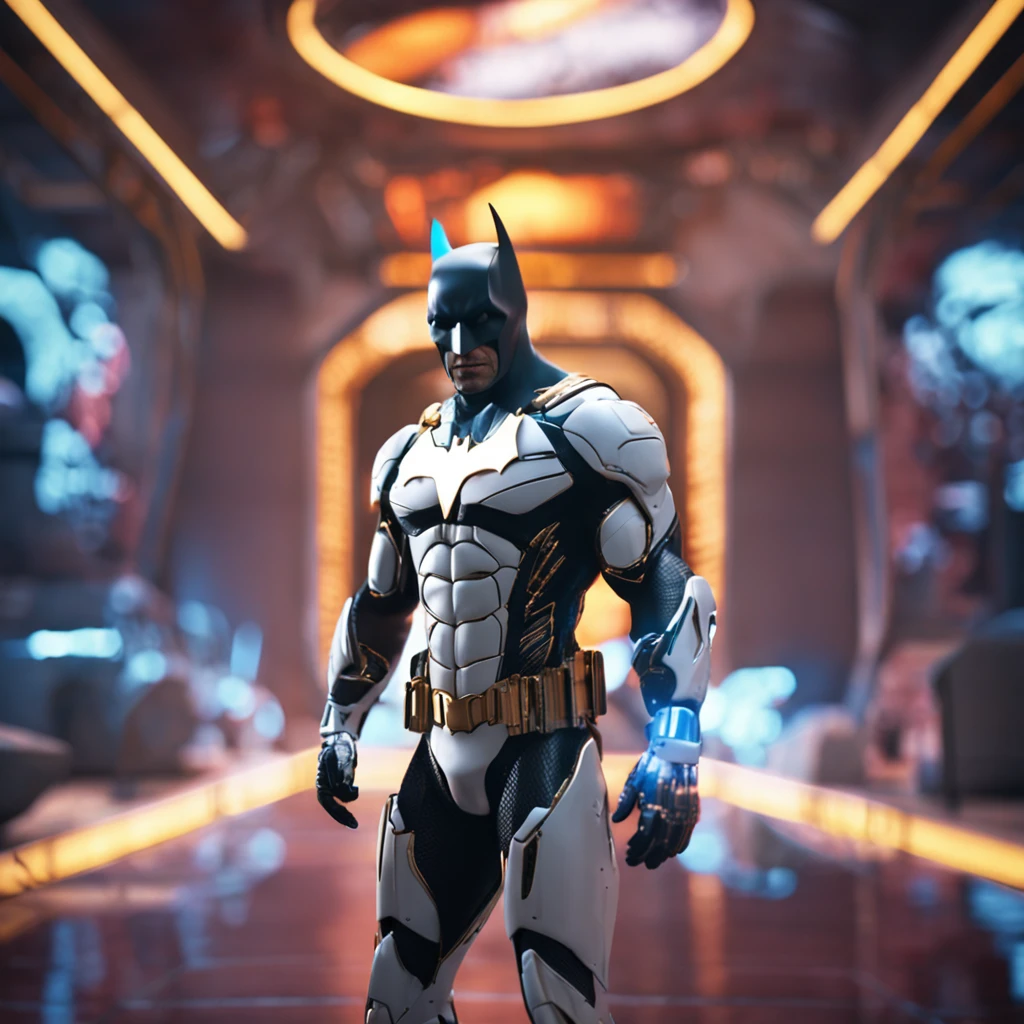 A realistic white batman in an advanced cybernetic suit high quality perfect and symmetrical edges
