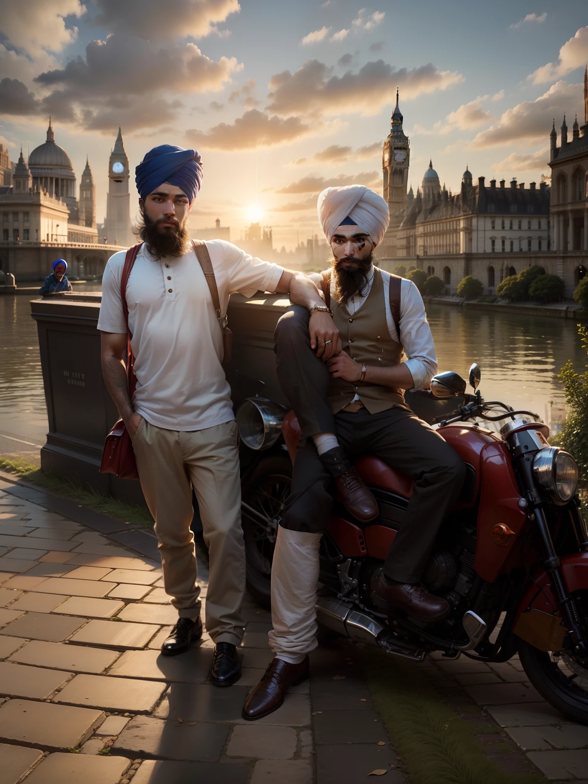 Change backgrounds in London city and sun side and cute sikh boy