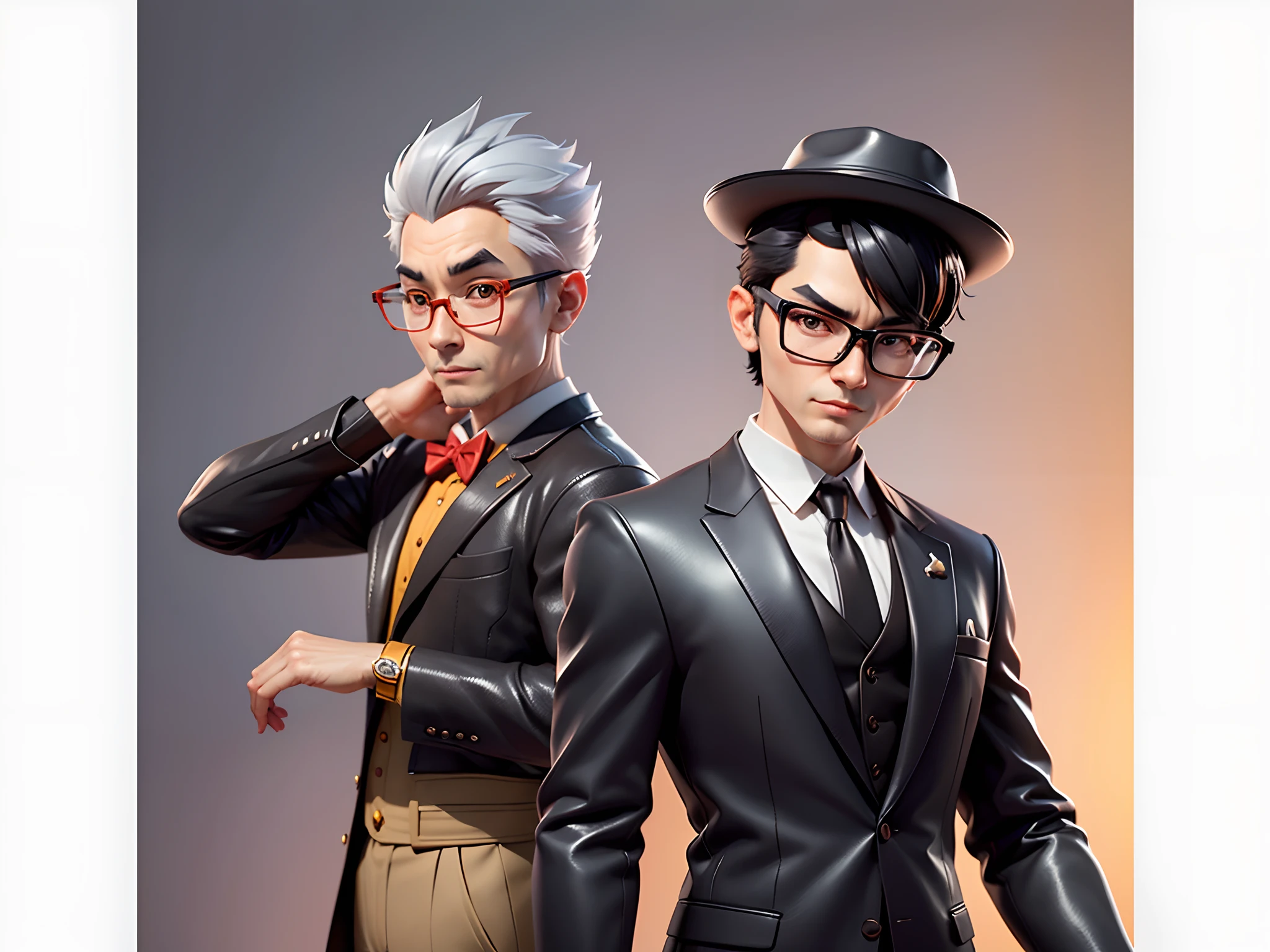 Young man with oriental face in leather hat, tiger, oriental face in formal suit, short black hair, silver glasses, digital painting, 3D character design by Mark Clairedon and Pixar and Hayao Miyazaki and Akira Toriyama, the illustration is a high-definition illustration in 4K resolution with very detailed facial features and cartoon-style visuals.