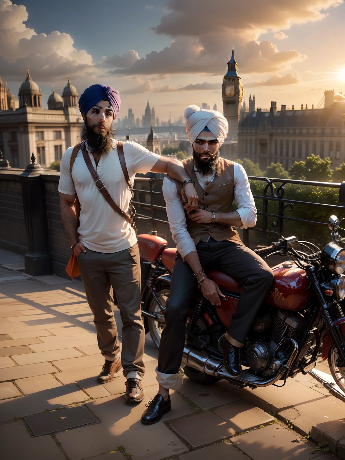 Change backgrounds in London city and sun side and cute sikh boy