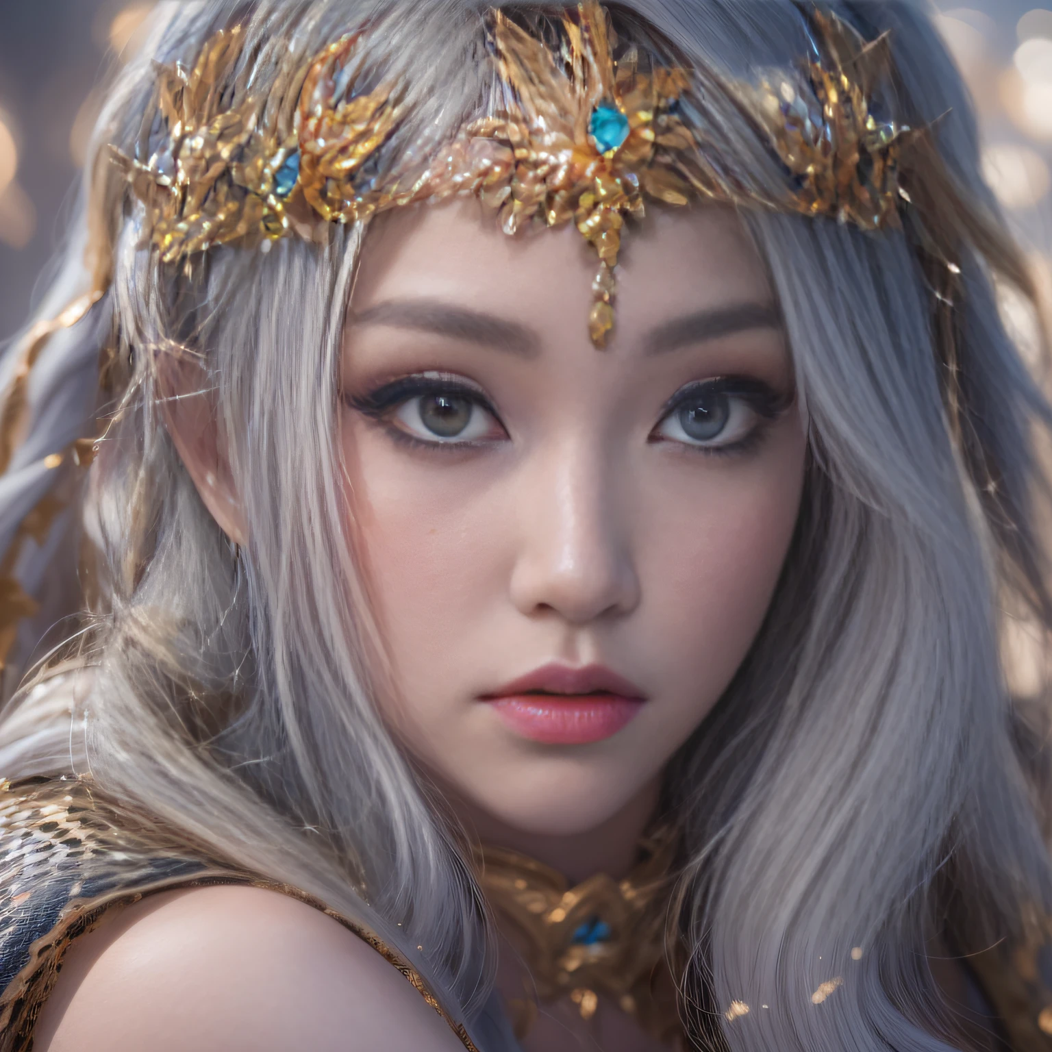 32K（tmasterpiece，k hd，hyper HD，32K）short detailed hair，Gold jewelry area in the back room，Flame Girl ，Yao Lang protector （realisticlying：1.4），Python pattern robe，Purple-pink tiara，Snowflakes fluttering，The background is pure，Hold your head high，Be proud，The nostrils look at people， A high resolution， the detail， RAW photogr， Sharp Re， Nikon D850 Film Stock Photo by Jefferies Lee 4 Kodak Portra 400 Camera F1.6 shots, Rich colors, ultra-realistic vivid textures, Dramatic lighting, Unreal Engine Art Station Trend, cinestir 800，Hold your head high，Be proud，The nostrils look at people