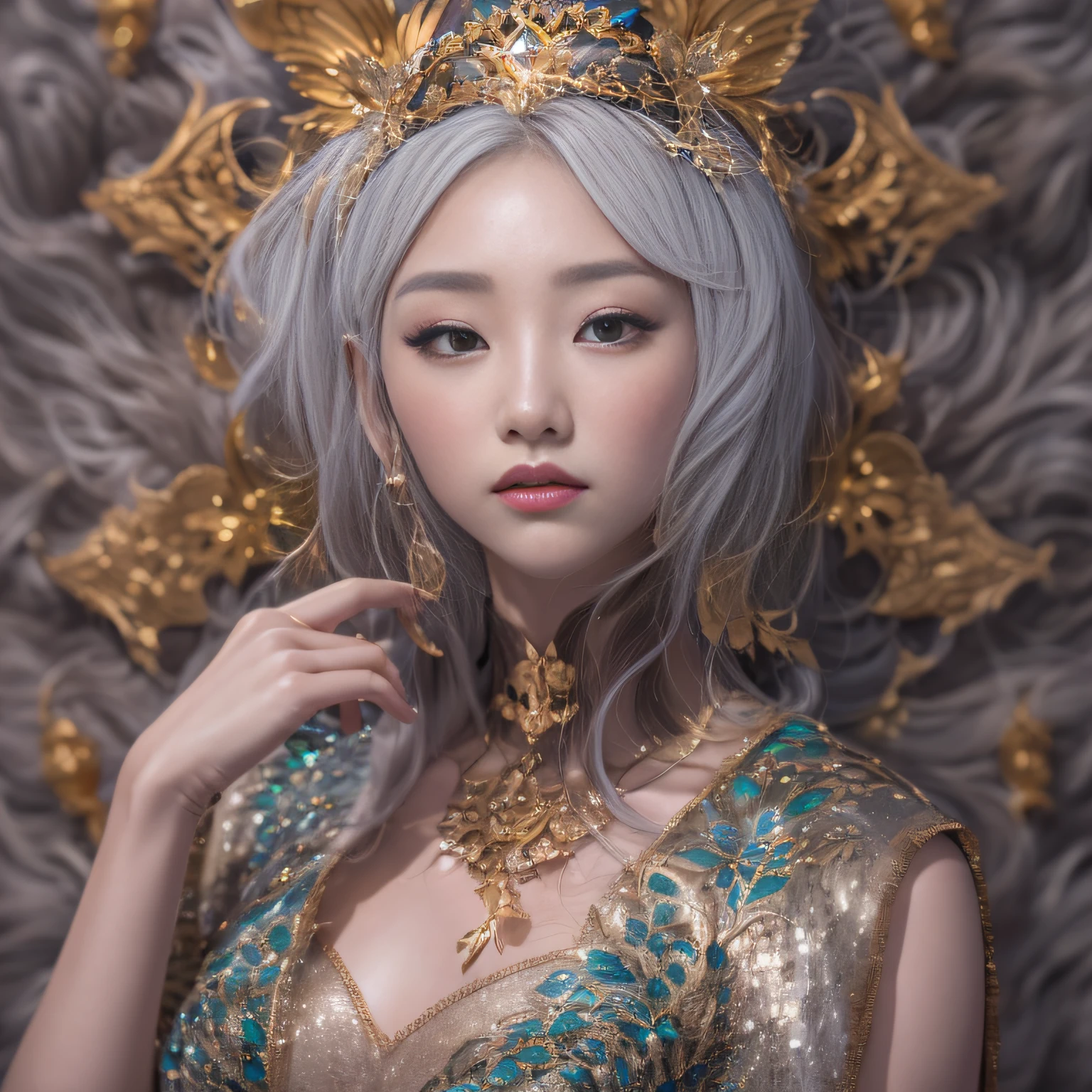 32K(tmasterpiece,k hd,hyper HD,32K)short detailed hair,Gold jewelry area in the back room,Flame Girl ,Yao Lang protector (realisticlying:1.4),Python pattern robe,Purple-pink tiara,Snowflakes fluttering,The background is pure,Hold your head high,Be proud,The nostrils look at people, A high resolution, the detail, RAW photogr, Sharp Re, Nikon D850 Film Stock Photo by Jefferies Lee 4 Kodak Portra 400 Camera F1.6 shots, Rich colors, ultra-realistic vivid textures, Dramatic lighting, Unreal Engine Art Station Trend, cinestir 800,Hold your head high,Be proud,The nostrils look at people