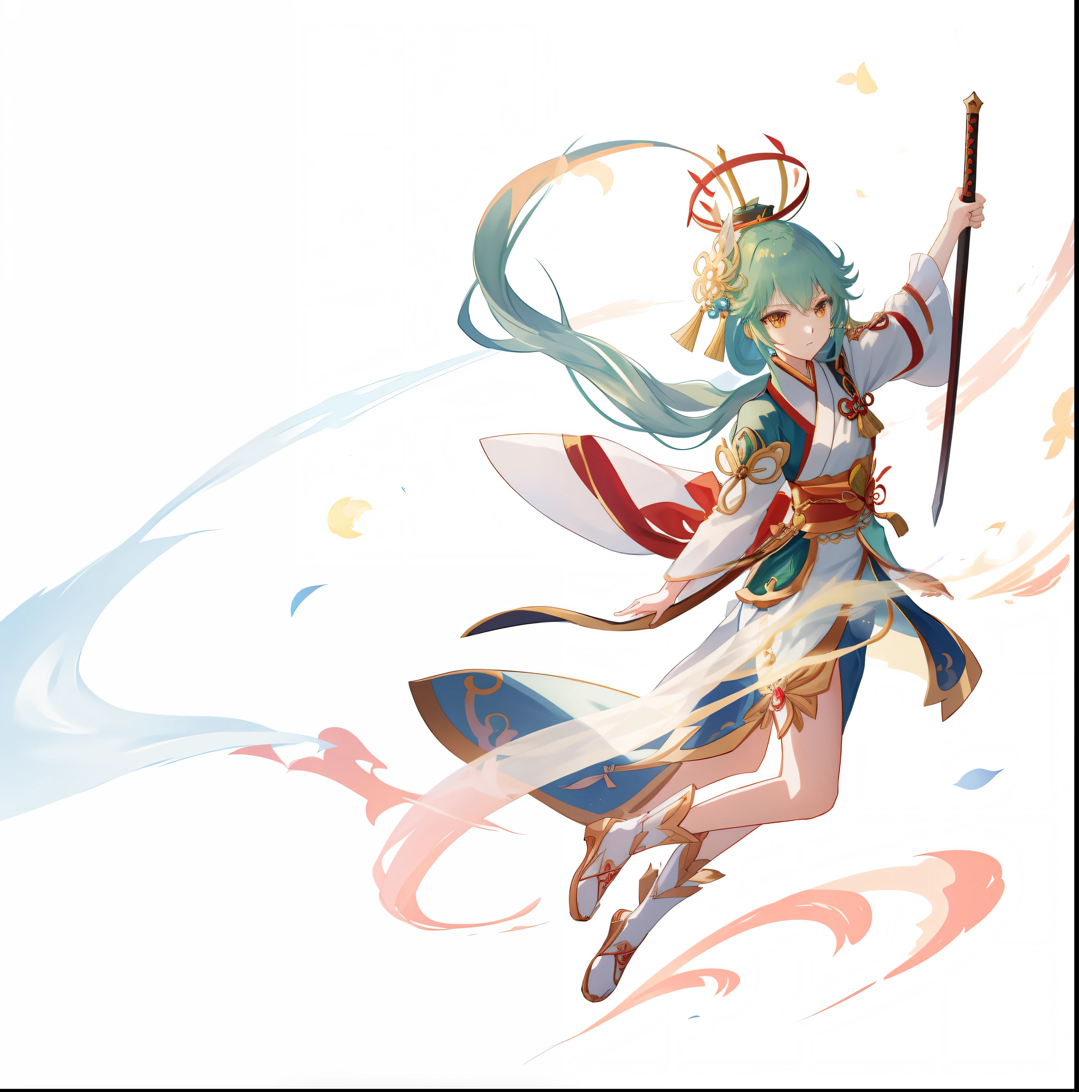 Anime girl with sword and crown flying in the air, full-body xianxia, xianxia hero, heise jinyao, Onmyoji detailed art, nezha, Yun Ling, zhongli from genshin impact, 3 d render official art, shaxi, lady palutena, inspired by Park Hua, bian lian, Official artwork