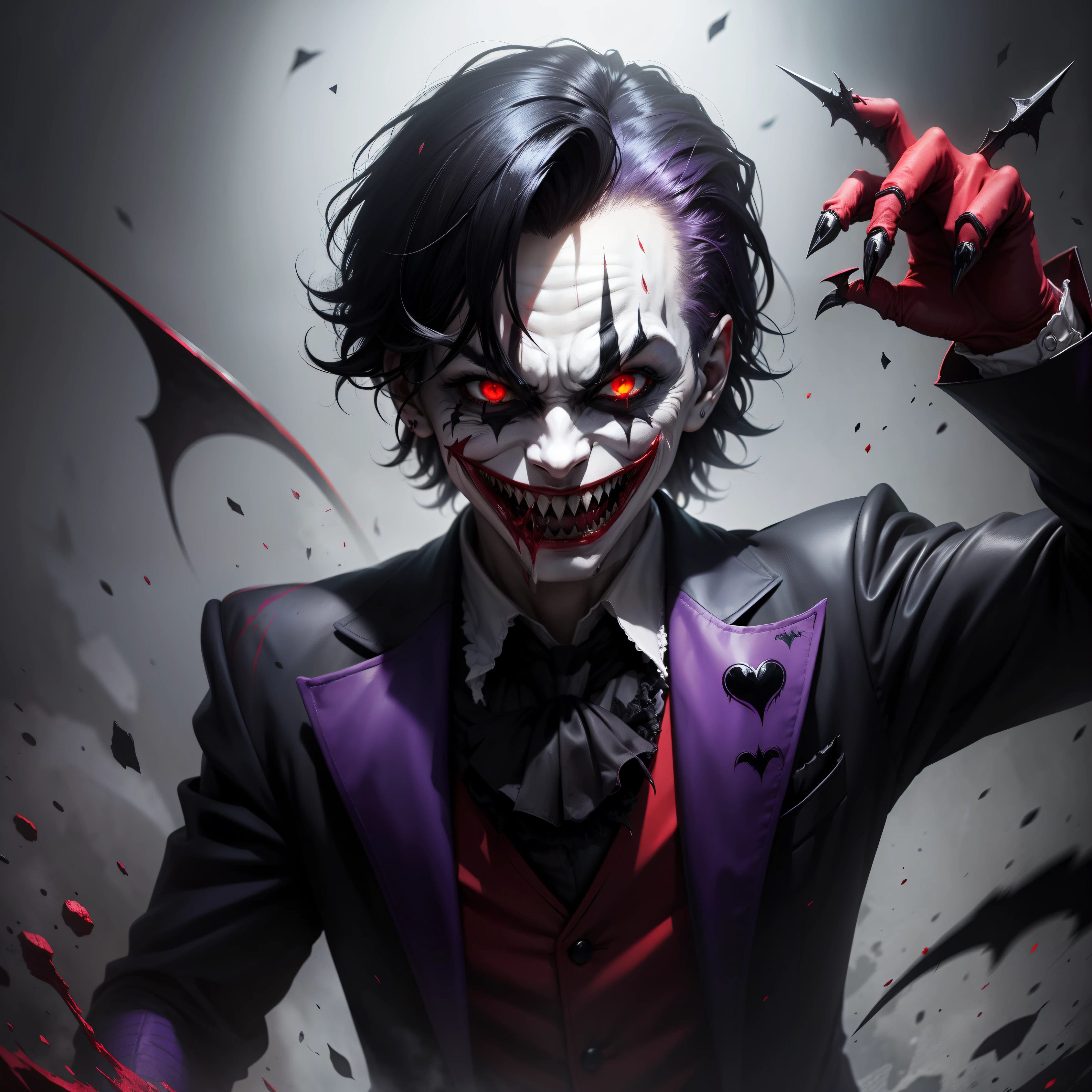 dark joker sorting sharp teeth, red eyes