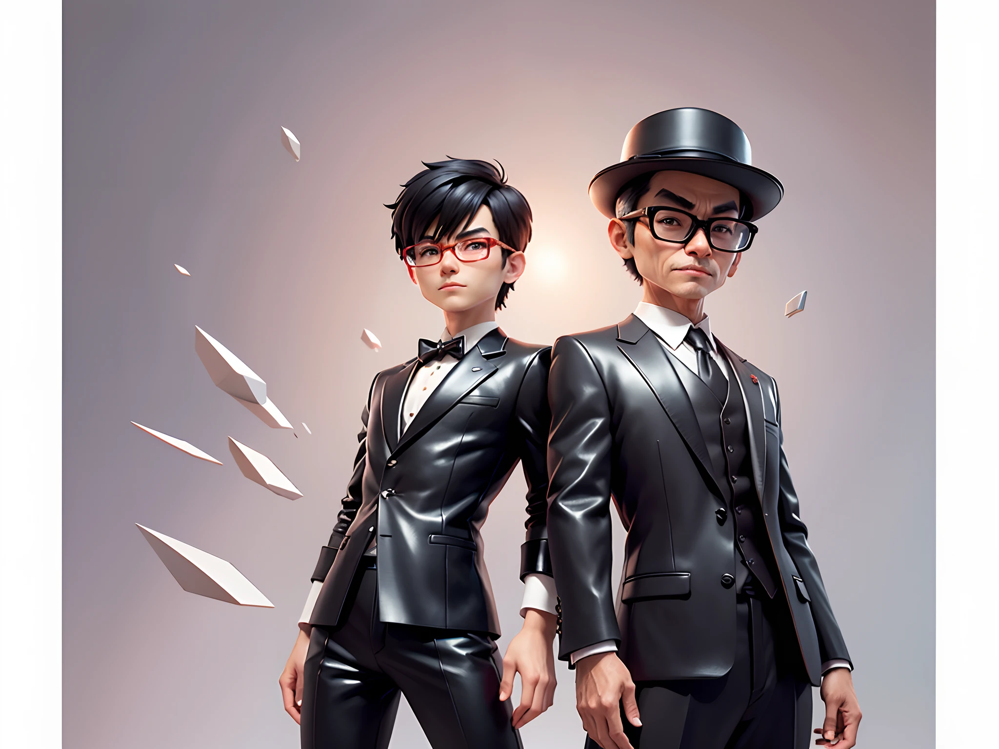 Young man with oriental face in leather hat, tiger, oriental face in formal suit, short black hair, silver glasses, digital painting, 3D character design by Mark Clairedon and Pixar and Hayao Miyazaki and Akira Toriyama, the illustration is a high-definition illustration in 4K resolution with very detailed facial features and cartoon-style visuals.