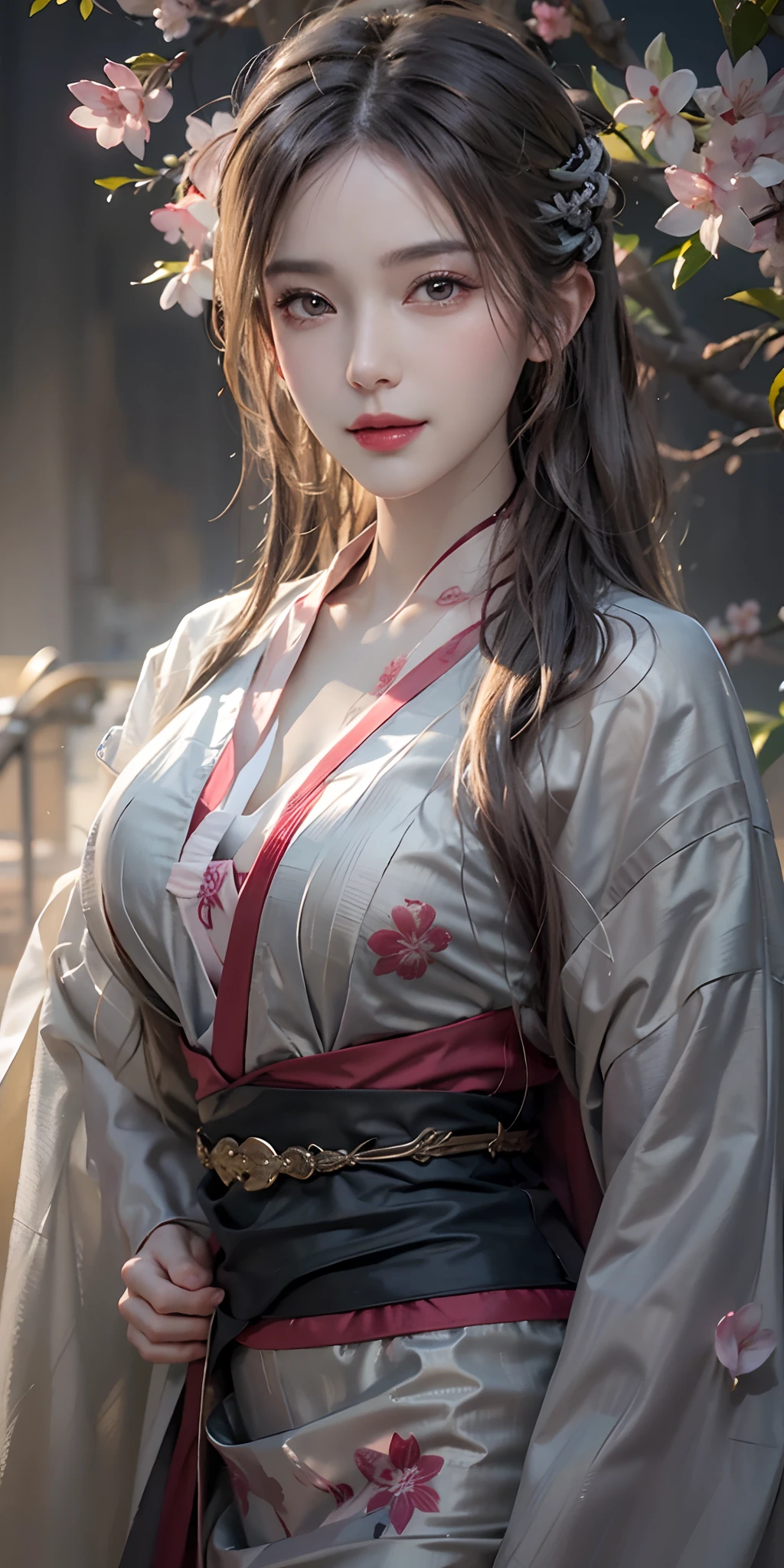 Fei Yu_robes, depth of field, The lines are thin and smooth., Whole body photo, see the whole body, 4K resolution, Highly detailed, realistic, red cloth, exquisite face, blonde hair, red eyes, long hair, braid, beautiful girl, Full show, Gold Embroidery， black embroidered gold，big breasts, high ponytail， depth of field, high resolution, 1 woman, beautiful eyes, robesจีน, Fei Yu,