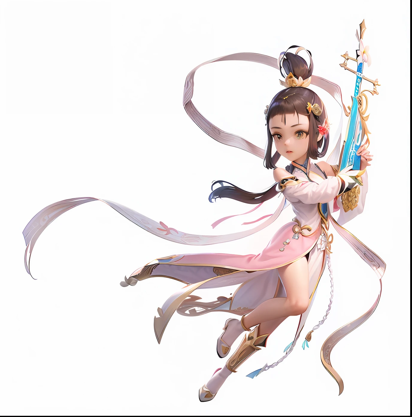 Anime girl with sword and crown flying in the air, full-body xianxia, xianxia hero, heise jinyao, Onmyoji detailed art, Yun Ling, nezha, zhongli from genshin impact, 3 d render official art, shaxi, lady palutena, inspired by Park Hua, bian lian, Official artwork