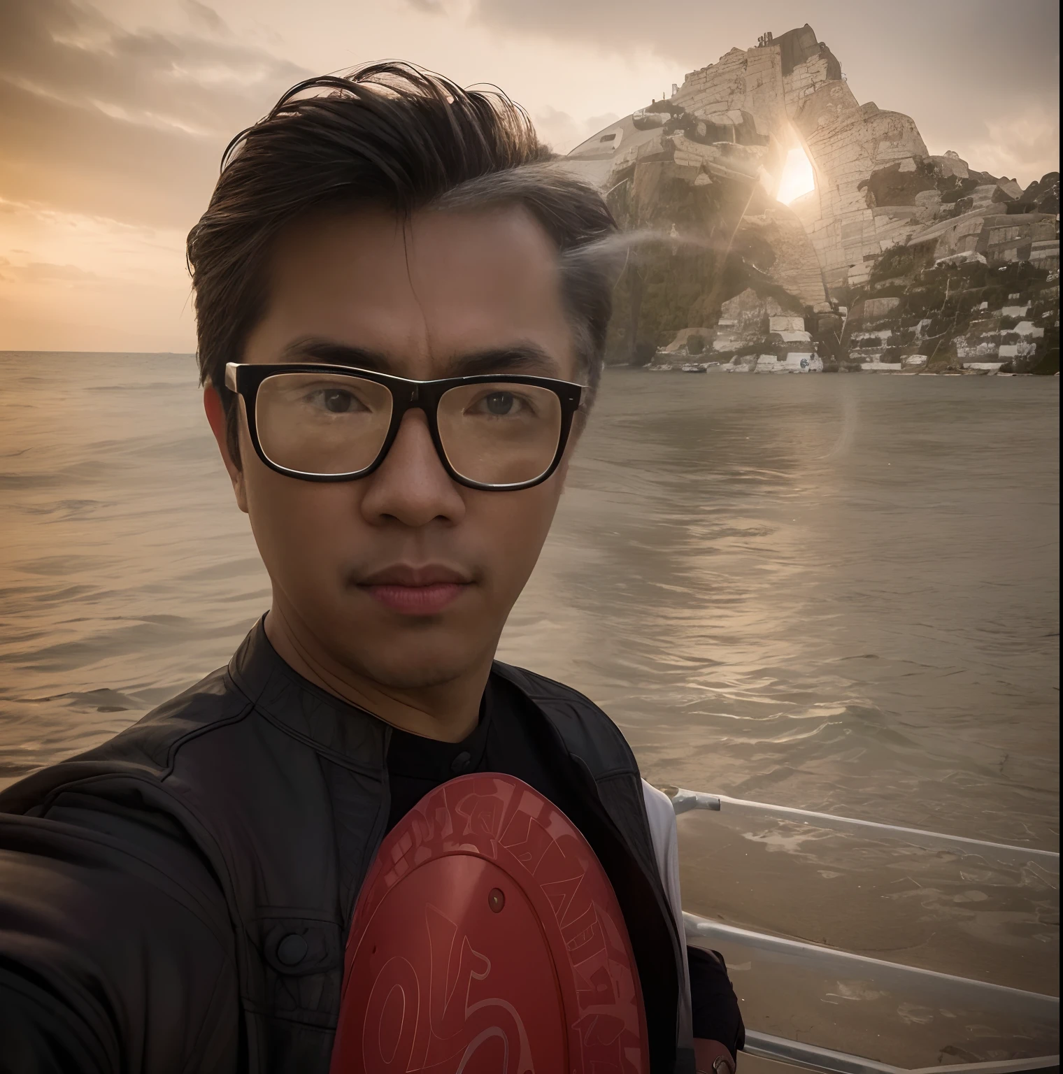 there is a man standing in front of the water with a frisbee, 4 0 years old man, john jude palencar, 2 , 2 9 years old old, 3 2 yearsars old, 3 2 - man, 3 6 years old, ramil sunga, by Abidin Dino
