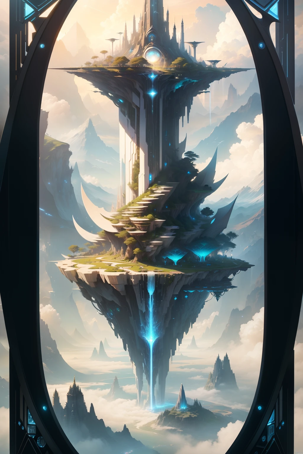 Imagine a beautiful flowing organic light contrasting world without deceit, greed or evil suspended among the clouds, with floating cities and celestial waterfalls. (highly epic detailed geometric futuristic:1.5), centered, middle of an Insanely colorful epic realistic, (centered with the frame:1.4), prismatic. grid, triangles, fractal, elemental fusion, (gold:0.9), (chromium:0.9) imagine a simple beautiful world filled with life and great beauty, flowing rivers, waterfalls, creeks, fluffy white clouds blue skies, soring birds and colorful animals of all kind, a garden, an oasis, a peaceful land, 24k resolution, photo-realistic image, hyperdetailed in the style of Life