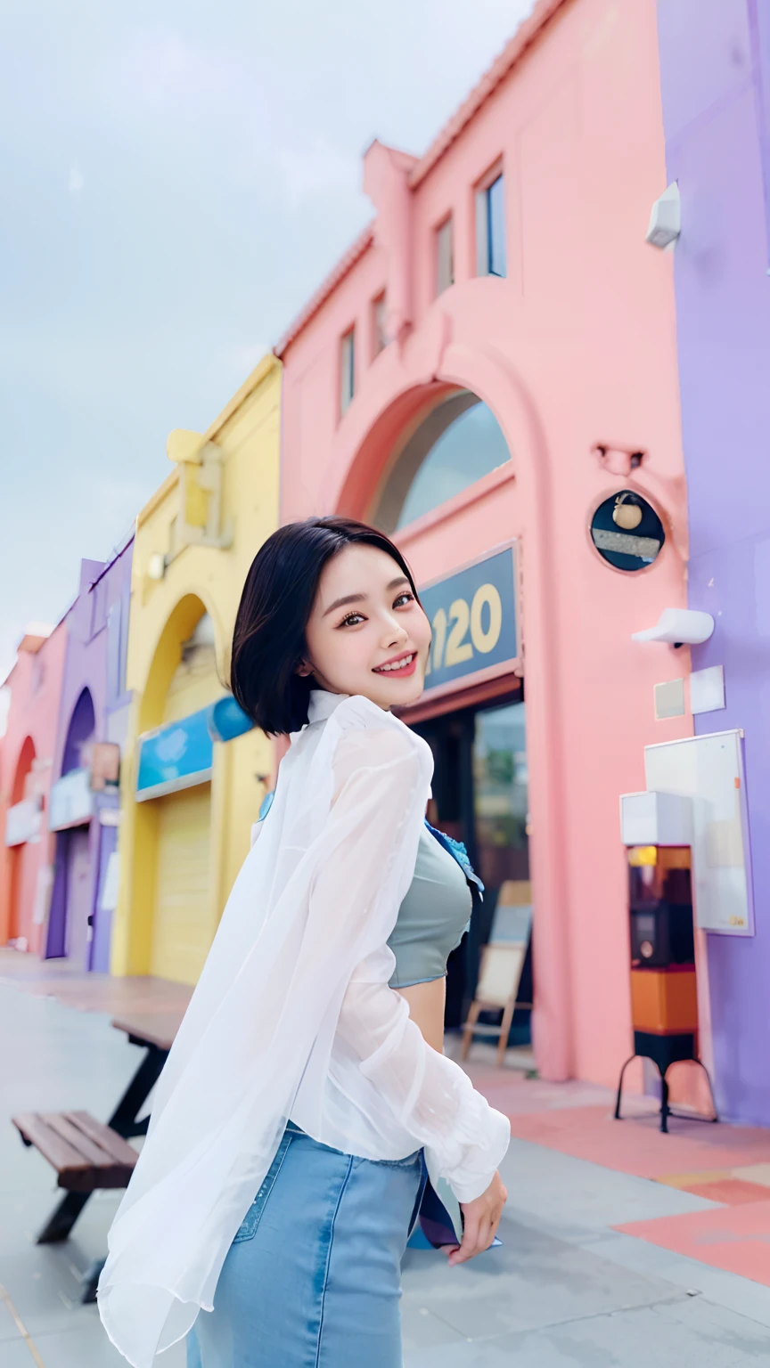 (((Medium hair))), best qualtiy, 8K, hdr, A high resolution, absurderes:1.2, blur backgroun, Background bokeh:1.2, photography of, (RAW photo:1.2), (真实感:1.4), (Masterpiece:1.3), (complexdetails:1.2), 1girll, 独奏, japanaese girl, delicated, Beautiful detailed, (Detailed eyes), (Detailed facial features), Bigboobs, (((Large breasts))), Skin Firm, (Looking_at_peeping at the viewer), From_Front, (being thin),(best qualtiy:1.4),(超A high resolution:1.2),cinematic lighitnglamplight,(Extremely detailed illustration),(Gloss on lips,best qualtiy,超A high resolution,depth of fields,Caustics,Extensive illumination,naturalshadow,85mm, f/1.4, iso 200, 1/160s:0.75),1girll, Solo, (((Silk vest))) Smile, ((silk garment,pleatedskirt,Classroom))