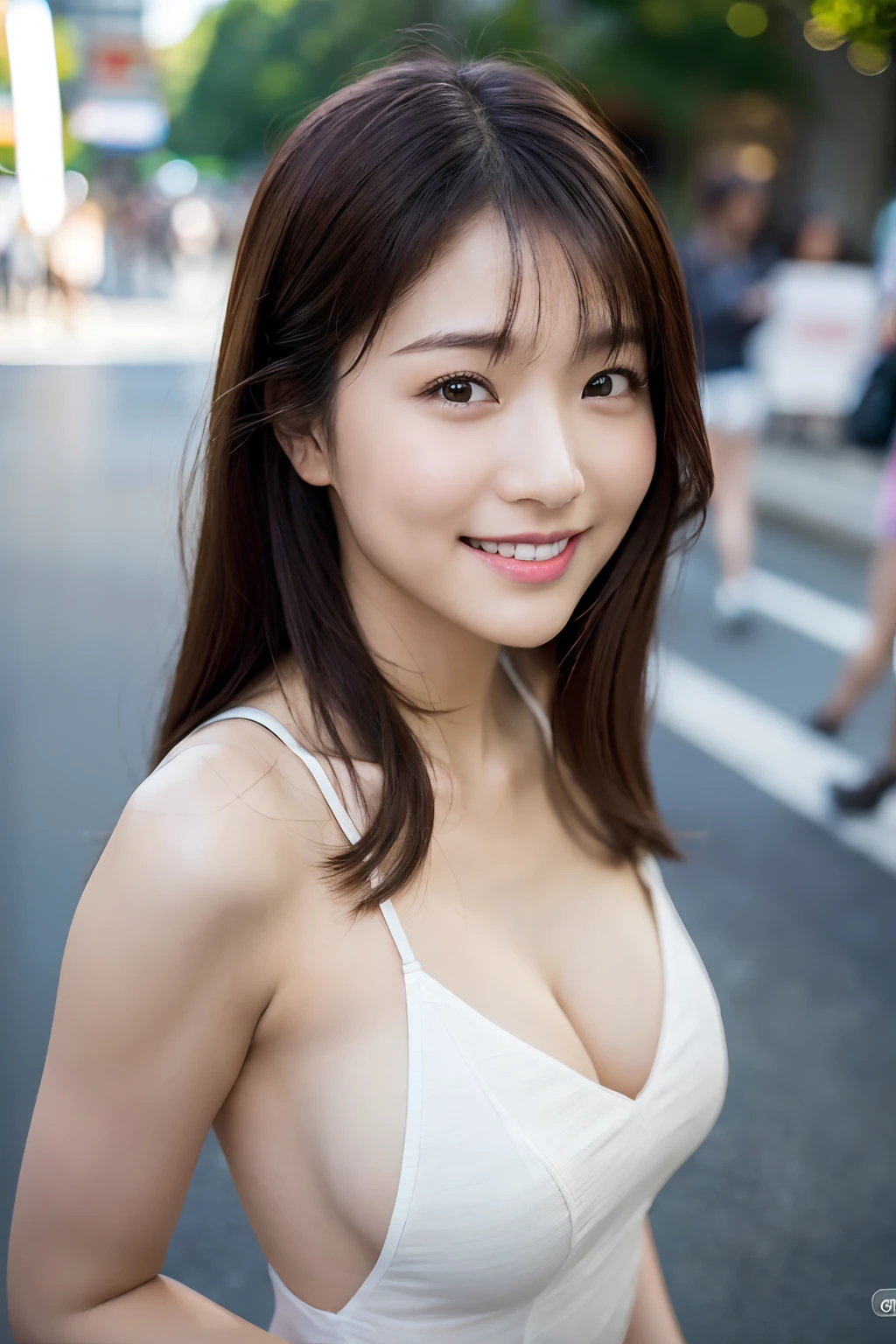 女の子1人、Happiness、a smile、(In the street:1.2)、((Transaction service:1.2))、Night、Raw photography、(Photorealsitic:1.37、realisitic)、High Definition CG Integrated 8K Wallpapers、Viewer's Perspective、(((Straight)from the front side)))、(HQ Skin:1.8、shiny skins)、8K UHD、Digital SLR、Soft lighting、hightquality、Film grain、FUJI XT3、((The upper part of the body:1.6))、doress、lifelike face、Pick-up、Associate of the president、President's Secretary