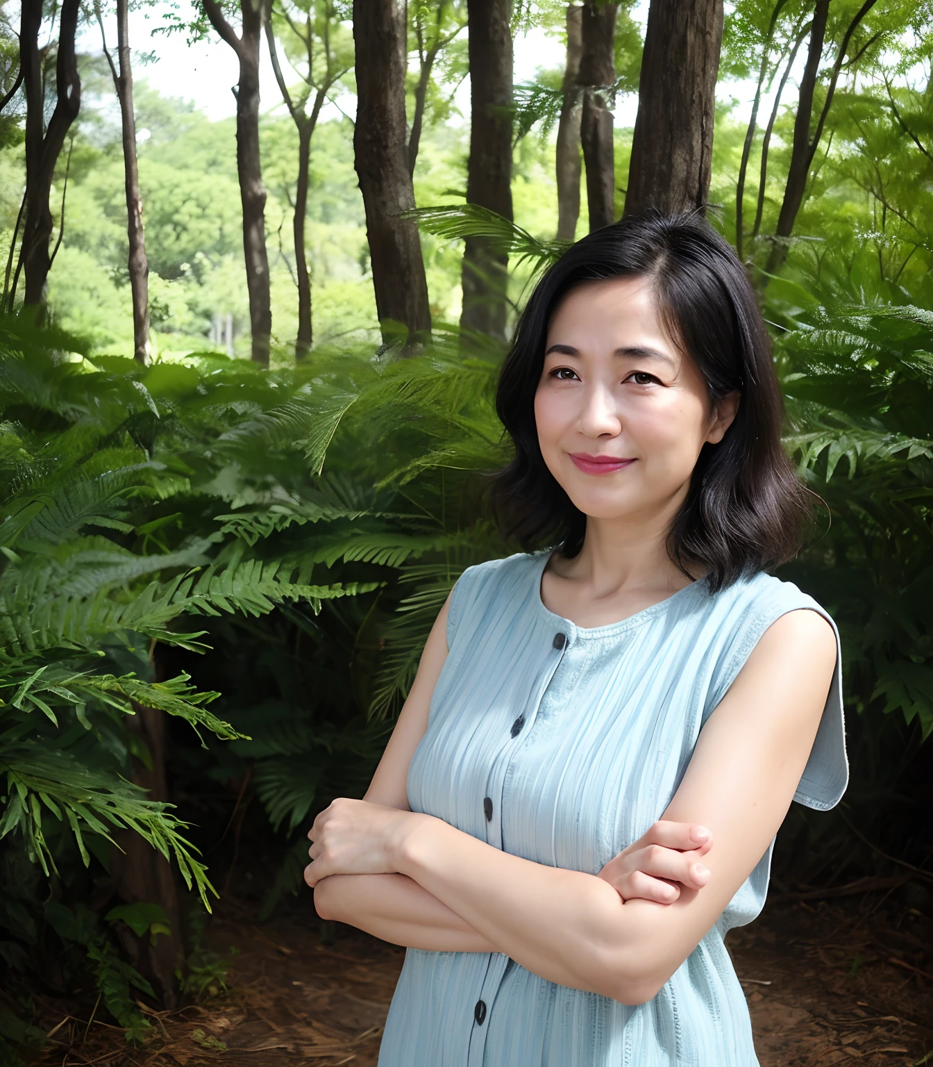 Highest quality, masterpiece, Ultra-high resolution, (Realistic:1.4), RAW Photos, One woman, Incredibly beautiful kimono, Twelve-layered kimono, Japanese clothing, Deep Shadow, Moderate, Bamboo forest at night, Illuminated by the moonlight,50-year-old, , mature woman, (upper body image:1.2), Golden Ratio:1.3,big tits