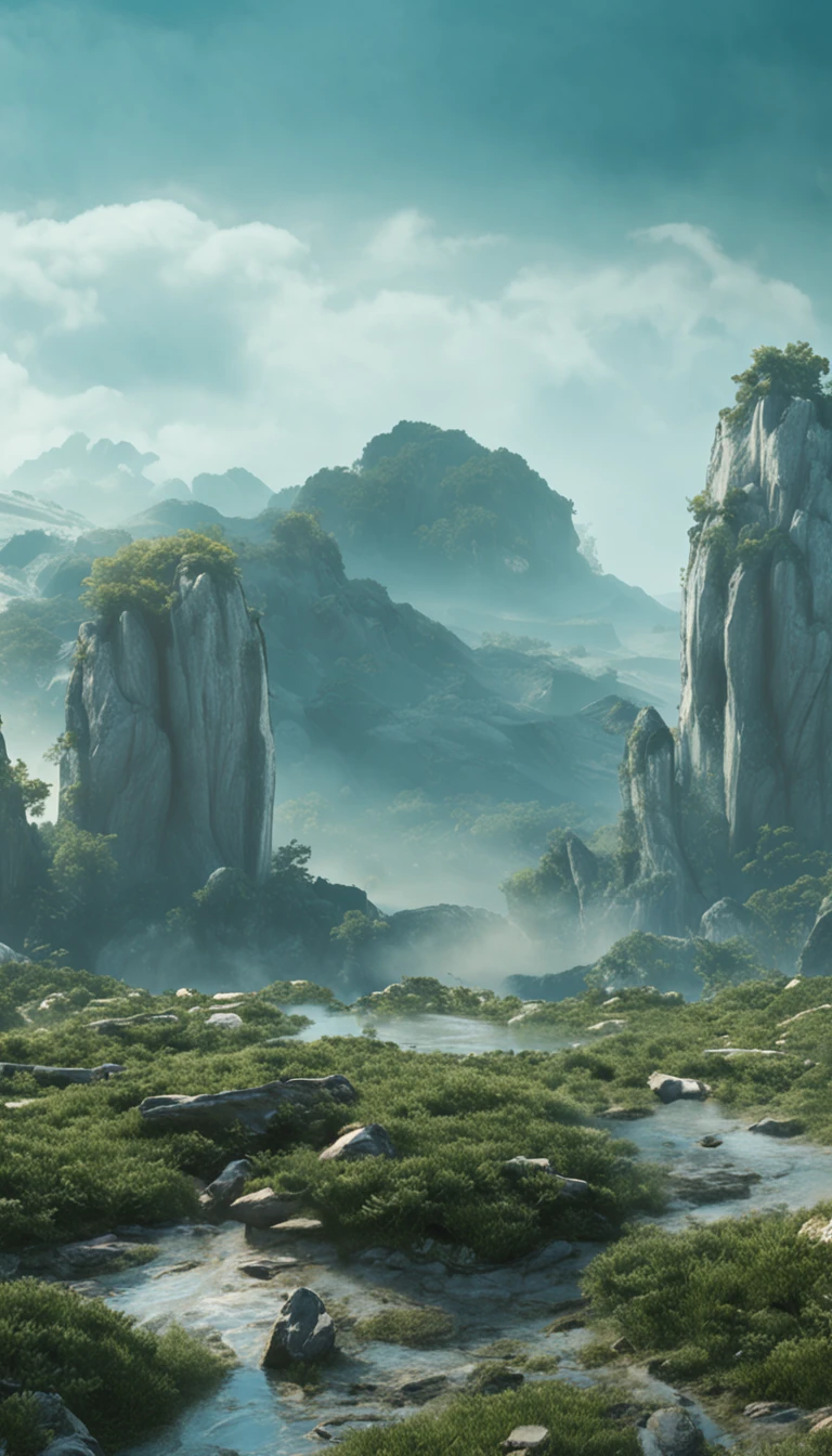lil_he&yu_Liu's new album with HK,Natural rendering style,organic flowing form,Light blue and light green,caspar davidfriedrich,Yan Juncheng,Flat surface,Blue and white and green