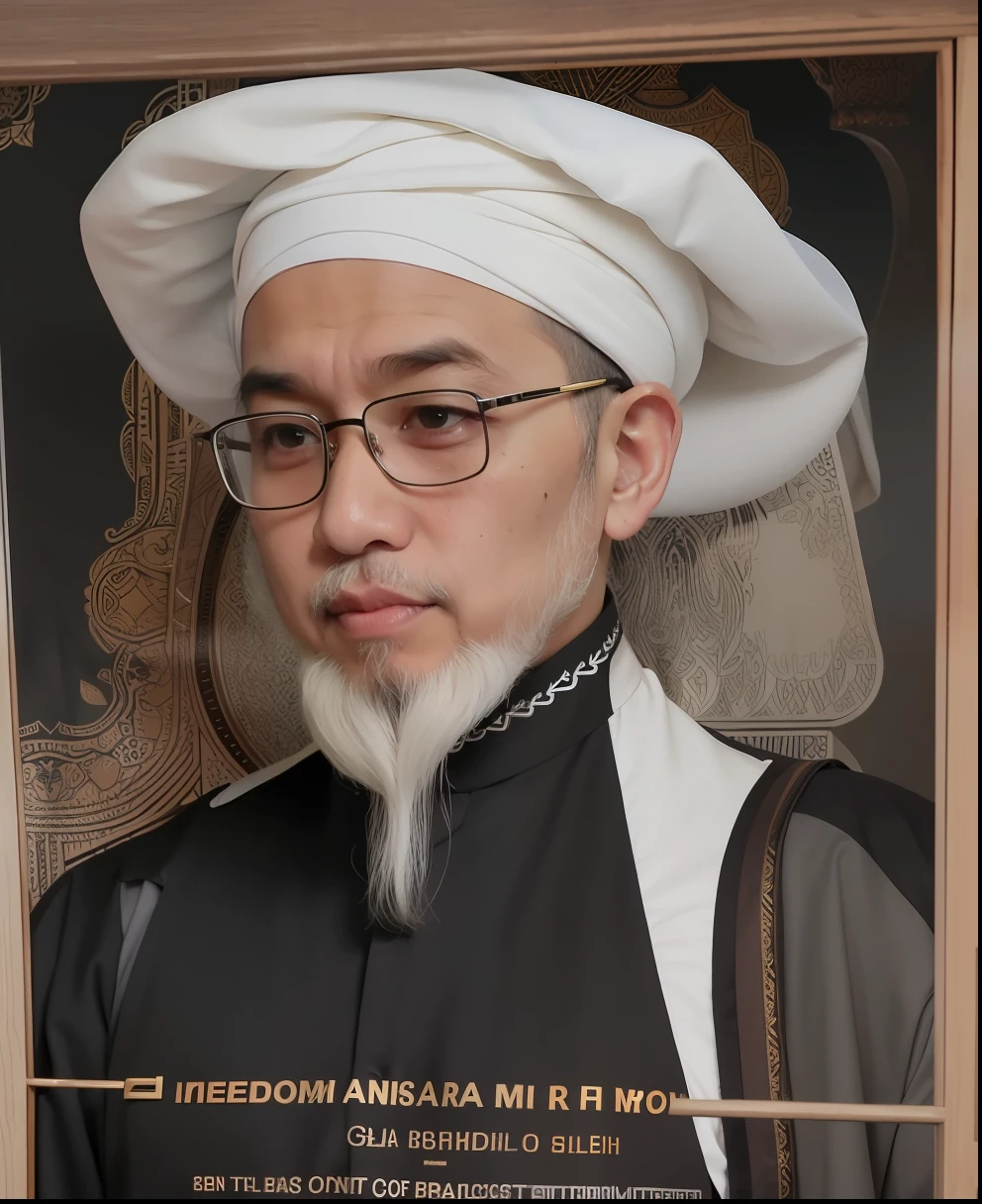 Indonesian cleric figure Sheikh Muhammad al-Banjari wears a white-bearded imam and a black shirt