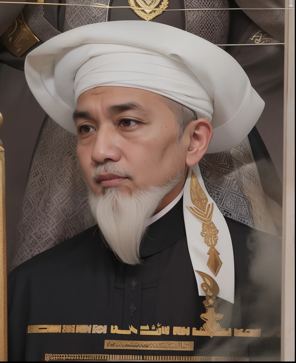 Indonesian cleric figure Sheikh Muhammad al-Banjari wears a white-bearded imam and a black shirt