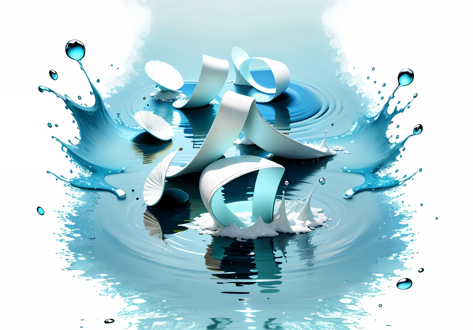 Splattering water，Transparent，Highest image quality，Light blue background，Pale color background