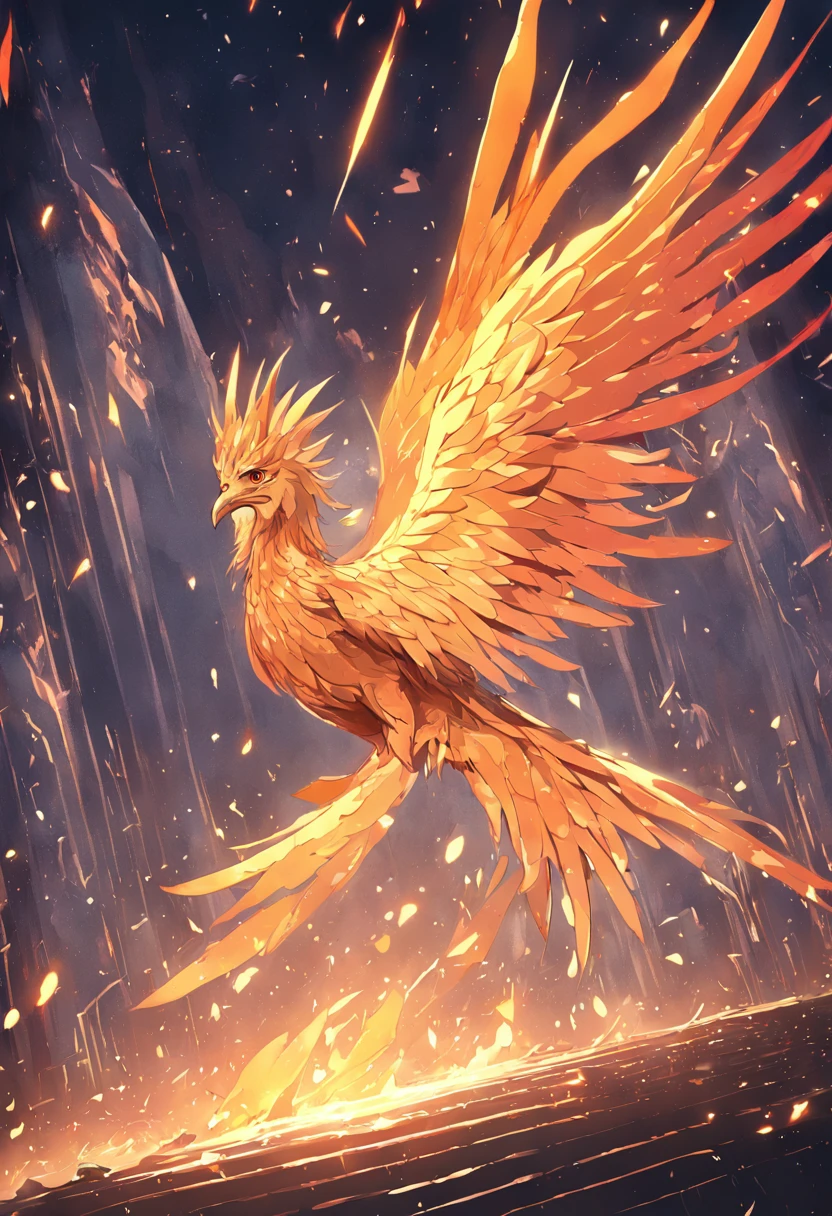(Divine bird),(Fire Phoenix),(The fire outlined the phoenix's body),The phoenix flaps its wings,(Shining with golden light),solo,nigth,Multiple silhouettes,First-person elevation angle,super detailing,best qualtiy,tmasterpiece,(8K),Extremely detailed,Epic artwork