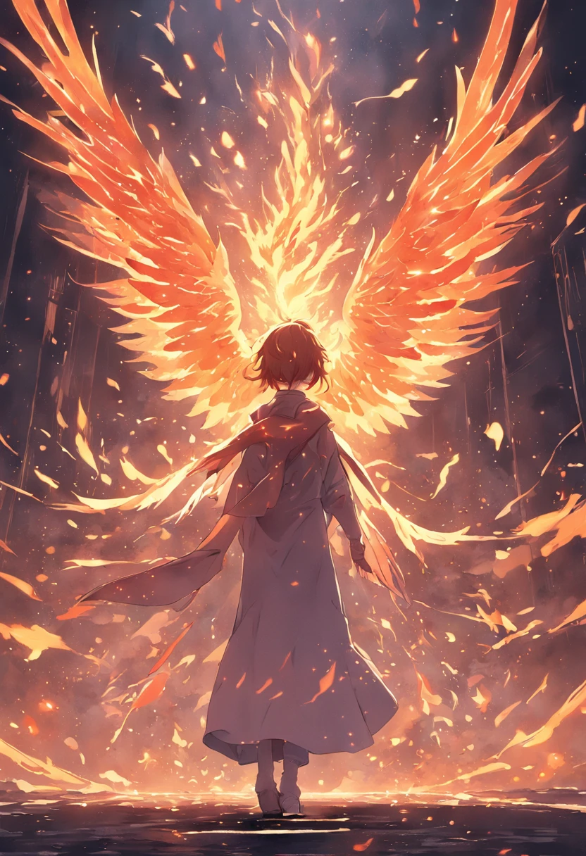 (Divine bird),(Fire Phoenix),(The fire outlined the phoenix's body),The phoenix flaps its wings,(Shining with golden light),solo,nigth,Multiple silhouettes,First-person elevation angle,super detailing,best qualtiy,tmasterpiece,(8K),Extremely detailed,Epic artwork