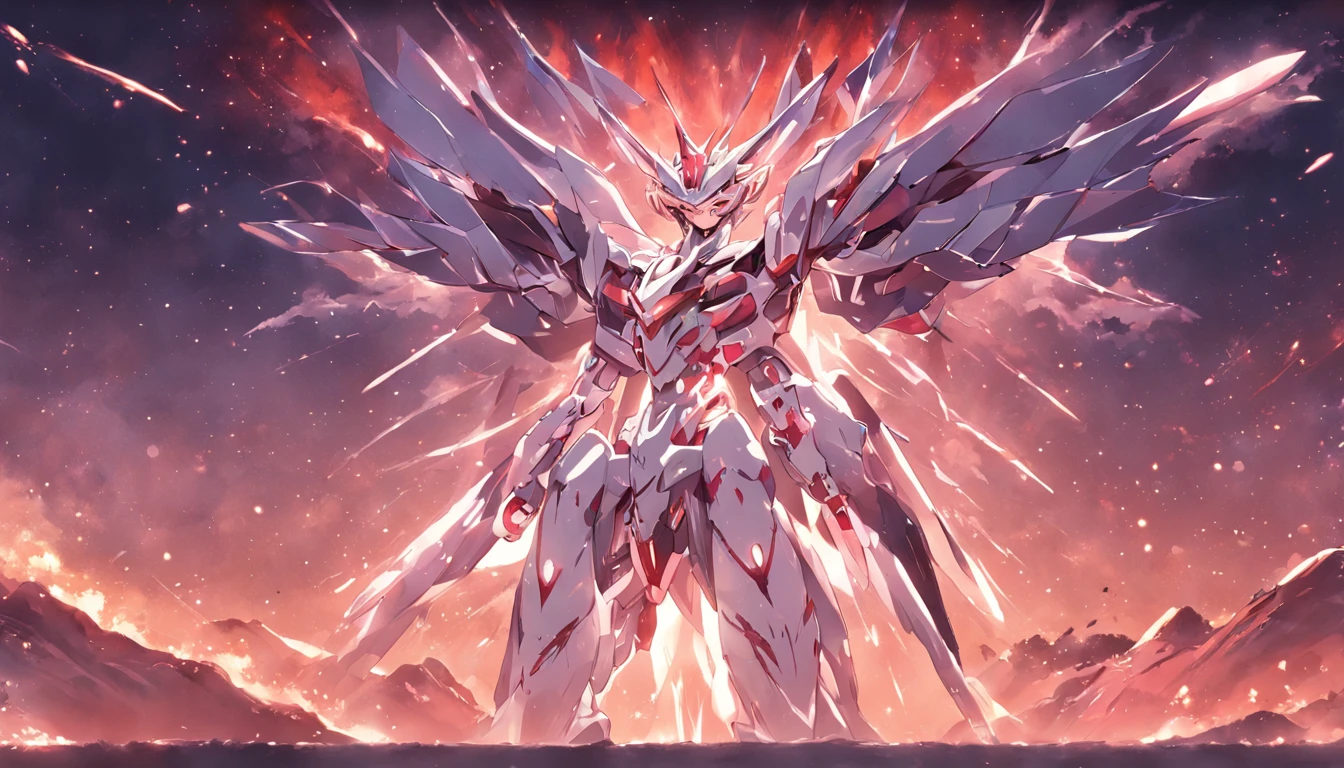 mirai,sci-fy,Robot Wars,interstellar war,white color mecha,starrysky,火焰