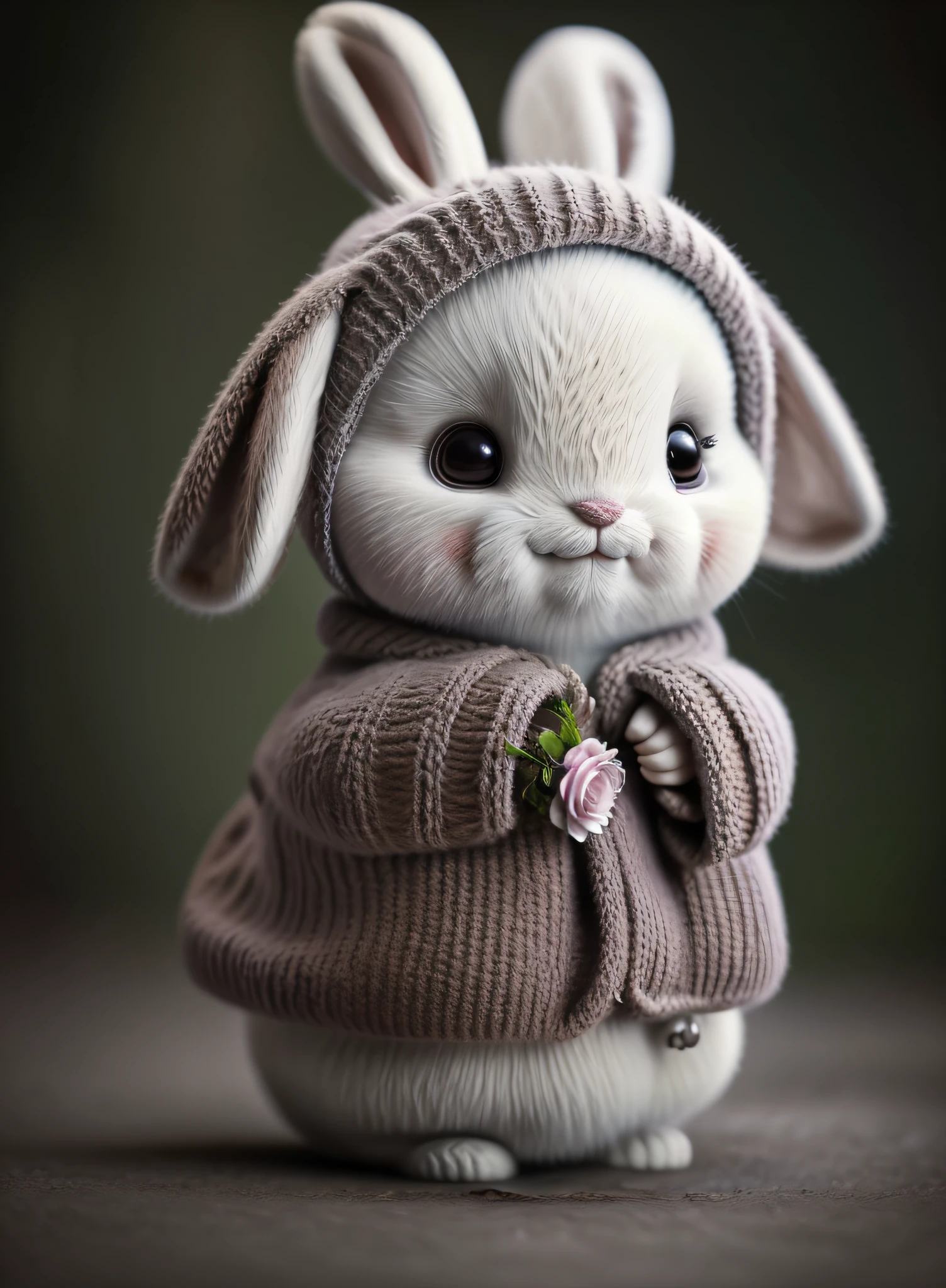 bunny, blur, bunny, flower, nature, no_humans, depth of field, to8contrast style, DARK_Glam, wearing DRK_Glam, deep shadows, (dark: 1.4)