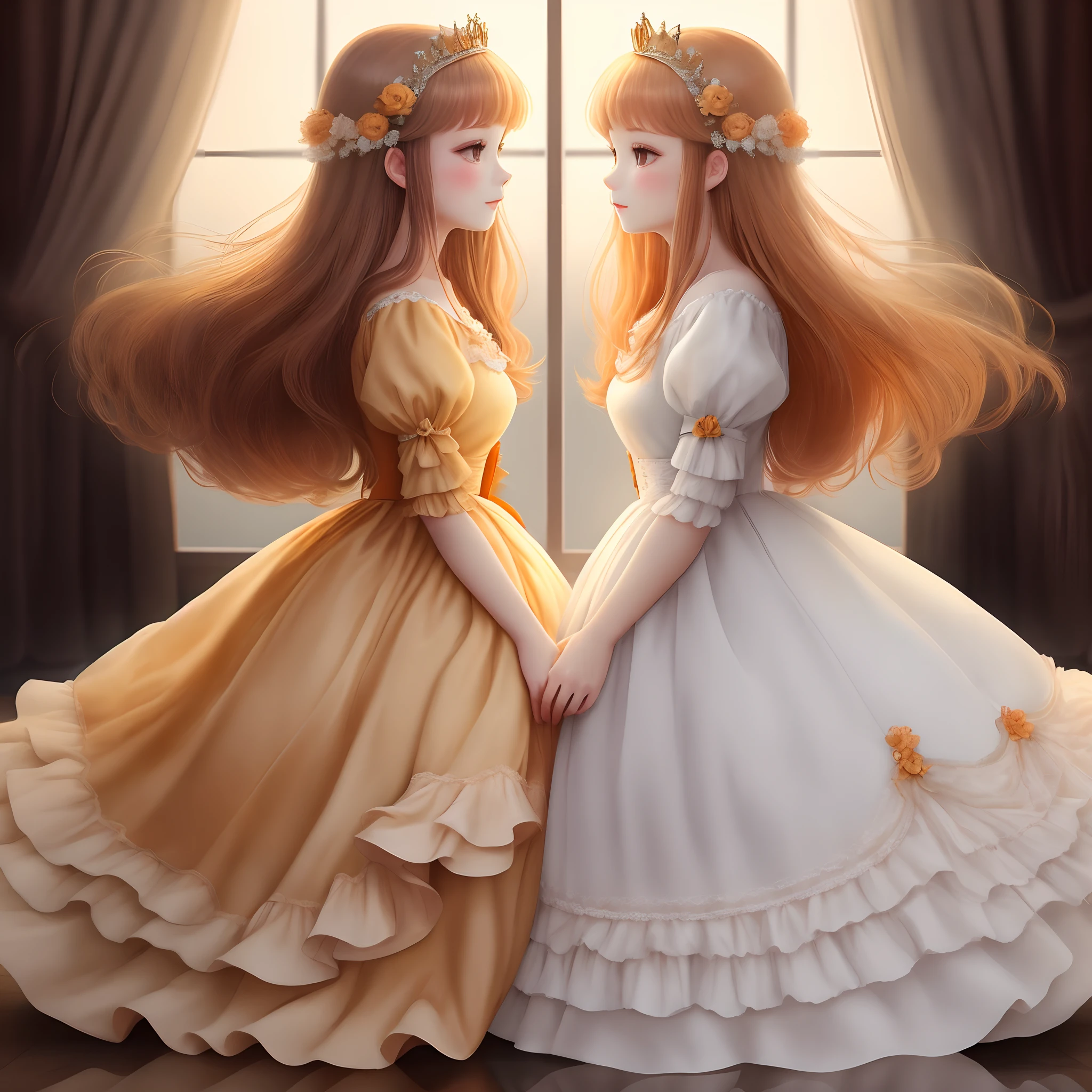 Princess　A Princess　Soft　Good style best quality(Highest Quality) , High quality(hiquality)　Soft hair orange fluffy dress　corolla　The whole body is reflected A wonderful atmosphere with very delicate tones