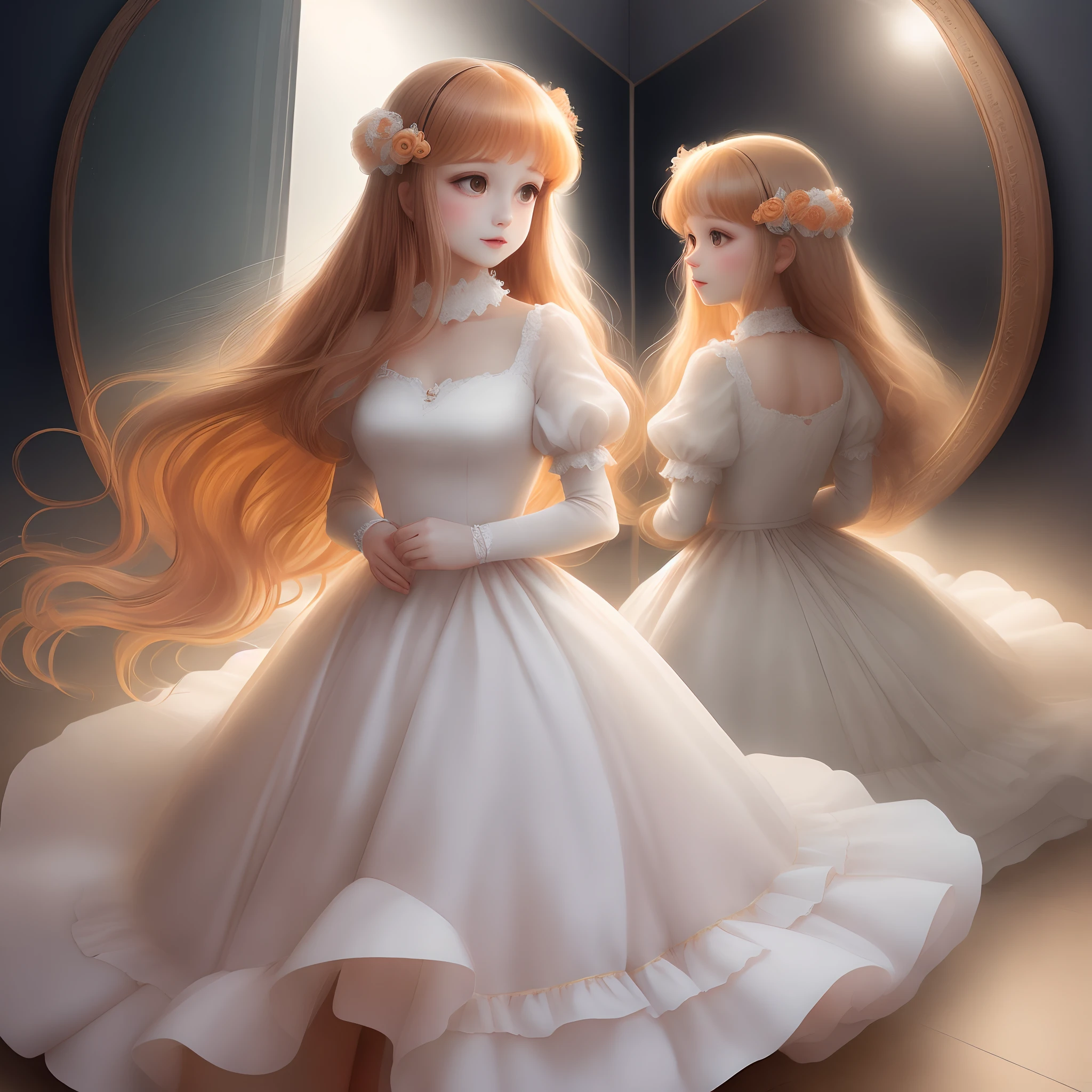 Princess A Princess Soft Good style best quality(Highest Quality) , High quality(hiquality) Soft hair orange fluffy dress corolla The whole body is reflected A wonderful atmosphere with very delicate tones