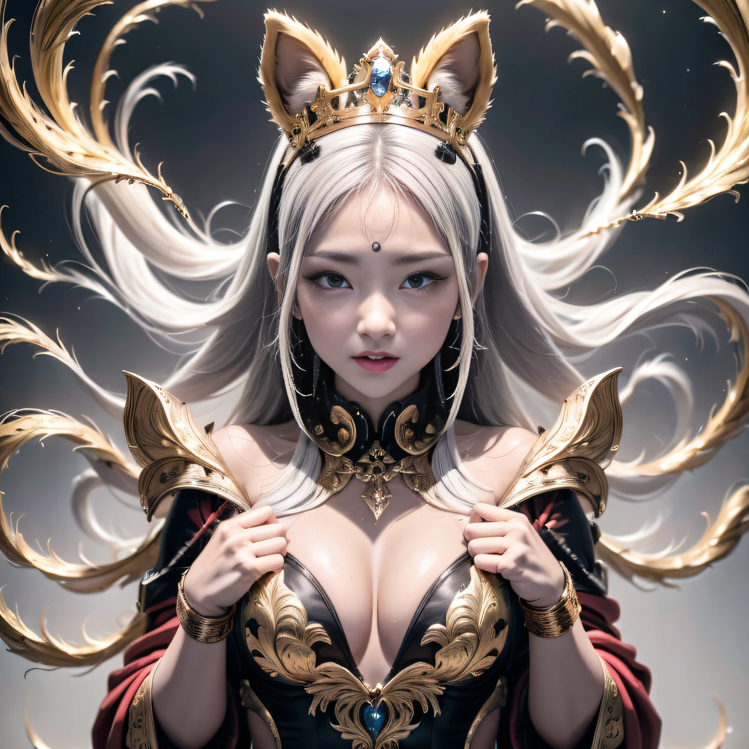 Outer Space 32K（tmasterpiece，k hd，hyper HD，32K），Long flowing light blue hair，ponds ，Mantis protector （realisticlying：1.4），Red robe with a flame pattern，Purple-pink tiara，Petals flutter，The background is pure，Hold your head high，Be proud，The nostrils look at people， A high resolution， the detail， RAW photogr， Sharp Re， Nikon D850 Film Stock Photo by Jefferies Lee 4 Kodak Portra 400 Camera F1.6 shots, Rich colors, ultra-realistic vivid textures, Dramatic lighting, Unreal Engine Art Station Trend, cinestir 800，Hold your head high，Be proud，The nostrils look at people