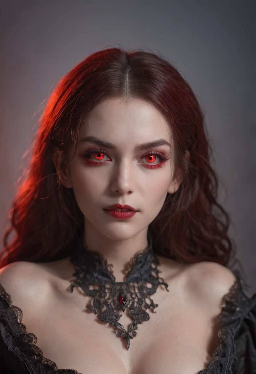 8K raw photo, Best quality, masterpiece, ultra high res,colorful,(photorealistic:1.4),Vampires,Scarlet,red eyes,raw photo, neonlight\(ttp\),1girl,solo,(perfect body shape),evil and beautiful, playful, smile, red eyes, (blood), dynamic angle, lying on throne, mystical, fanatic, intricate, surreal, delicate, wearing armored gothic dress,cinematic lighting, perfect face,detailed eyes,face
