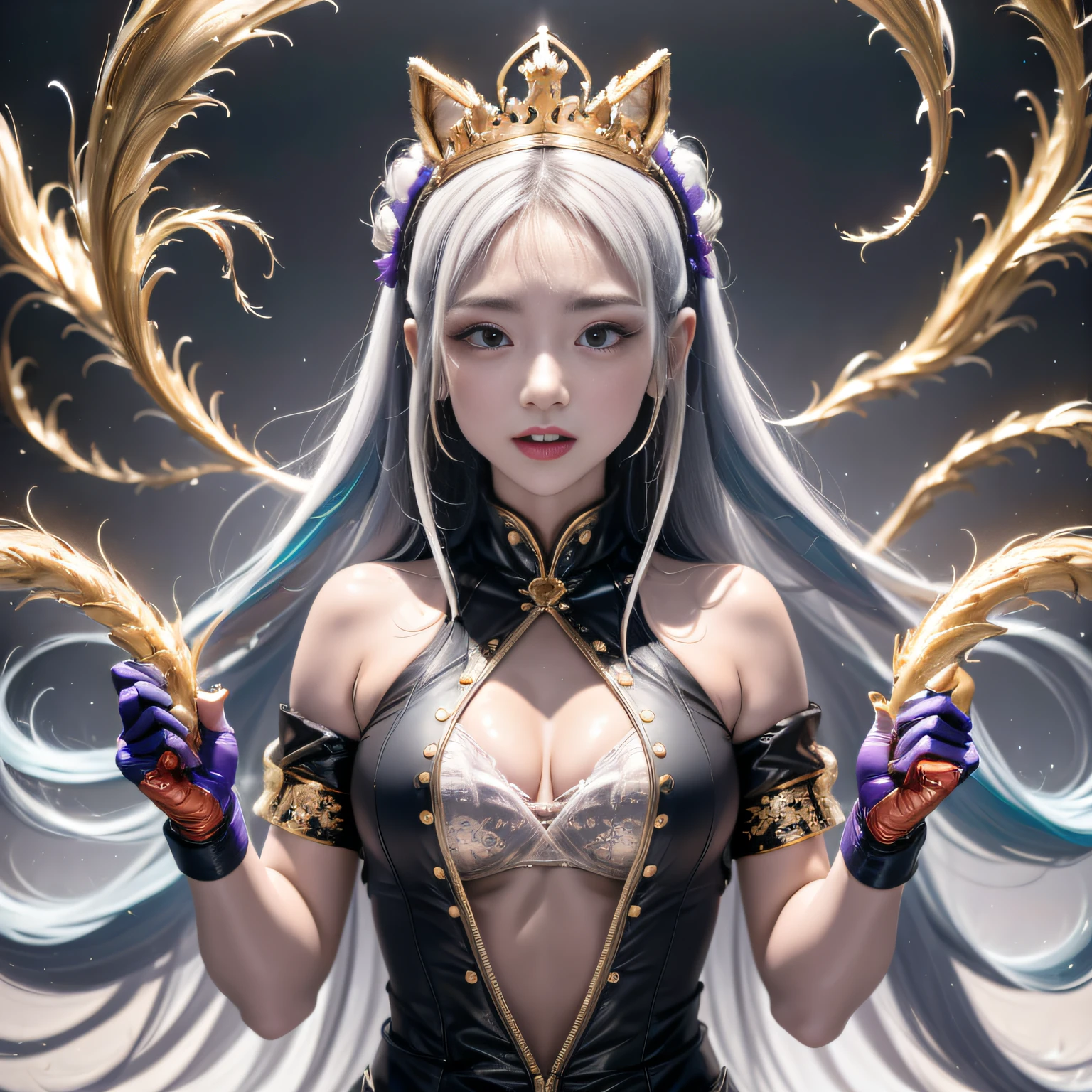 Outer Space 32K(tmasterpiece,k hd,hyper HD,32K),Long flowing light blue hair,ponds ,Mantis protector (realisticlying:1.4),Red robe with a flame pattern,Purple-pink tiara,Petals flutter,The background is pure,Hold your head high,Be proud,The nostrils look at people, A high resolution, the detail, RAW photogr, Sharp Re, Nikon D850 Film Stock Photo by Jefferies Lee 4 Kodak Portra 400 Camera F1.6 shots, Rich colors, ultra-realistic vivid textures, Dramatic lighting, Unreal Engine Art Station Trend, cinestir 800,Hold your head high,Be proud,The nostrils look at people