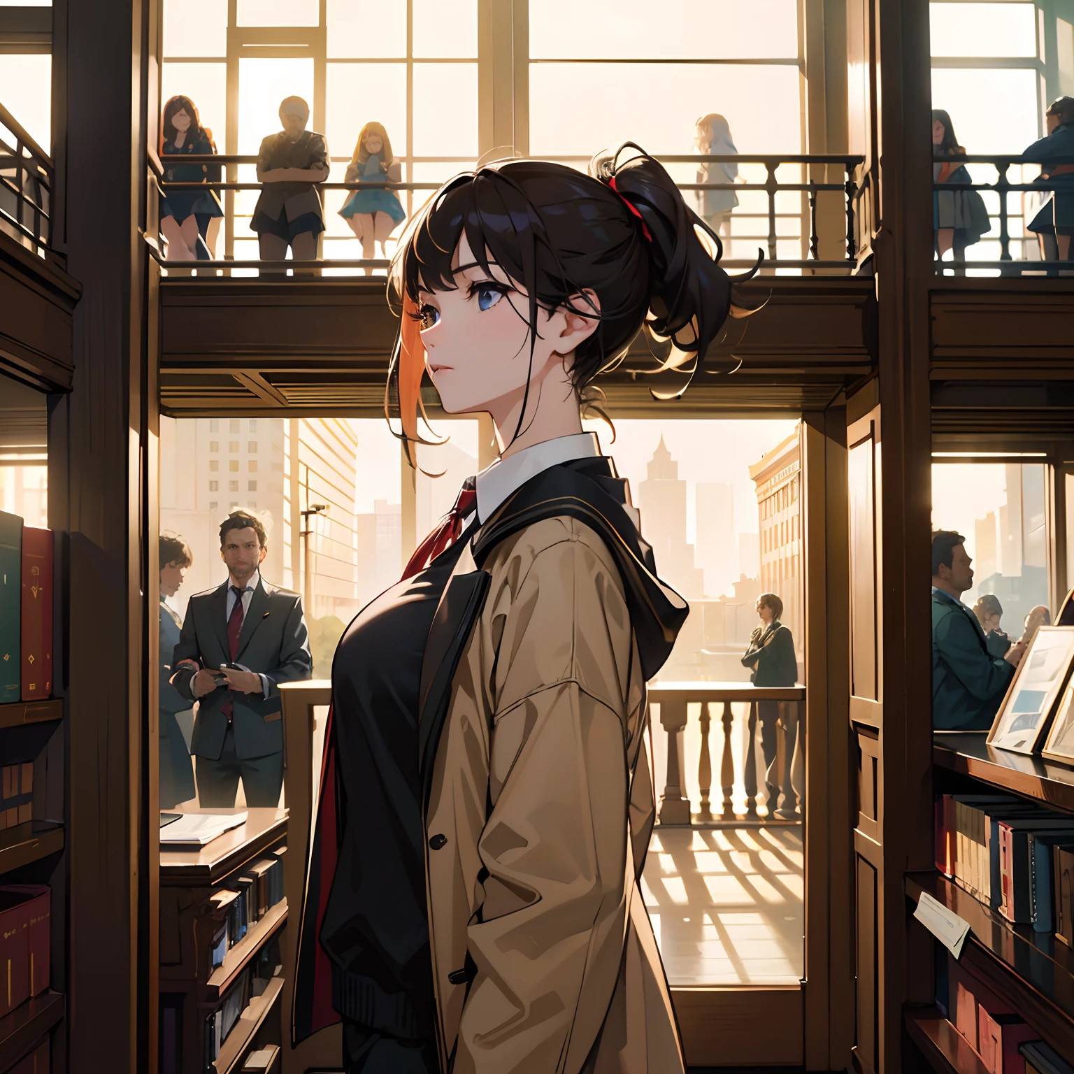 (Extremely detailed Cg Unity 8K wallpaper, Masterpiece, Best quality, Ultra-detailed), The most realistic depiction, The parents were university professors, Campus environment, Teaching buildings, libraryai, Harmonious family atmosphere, Wise gaze, Natural light, Efficient drawing technology, Cozy family atmosphere