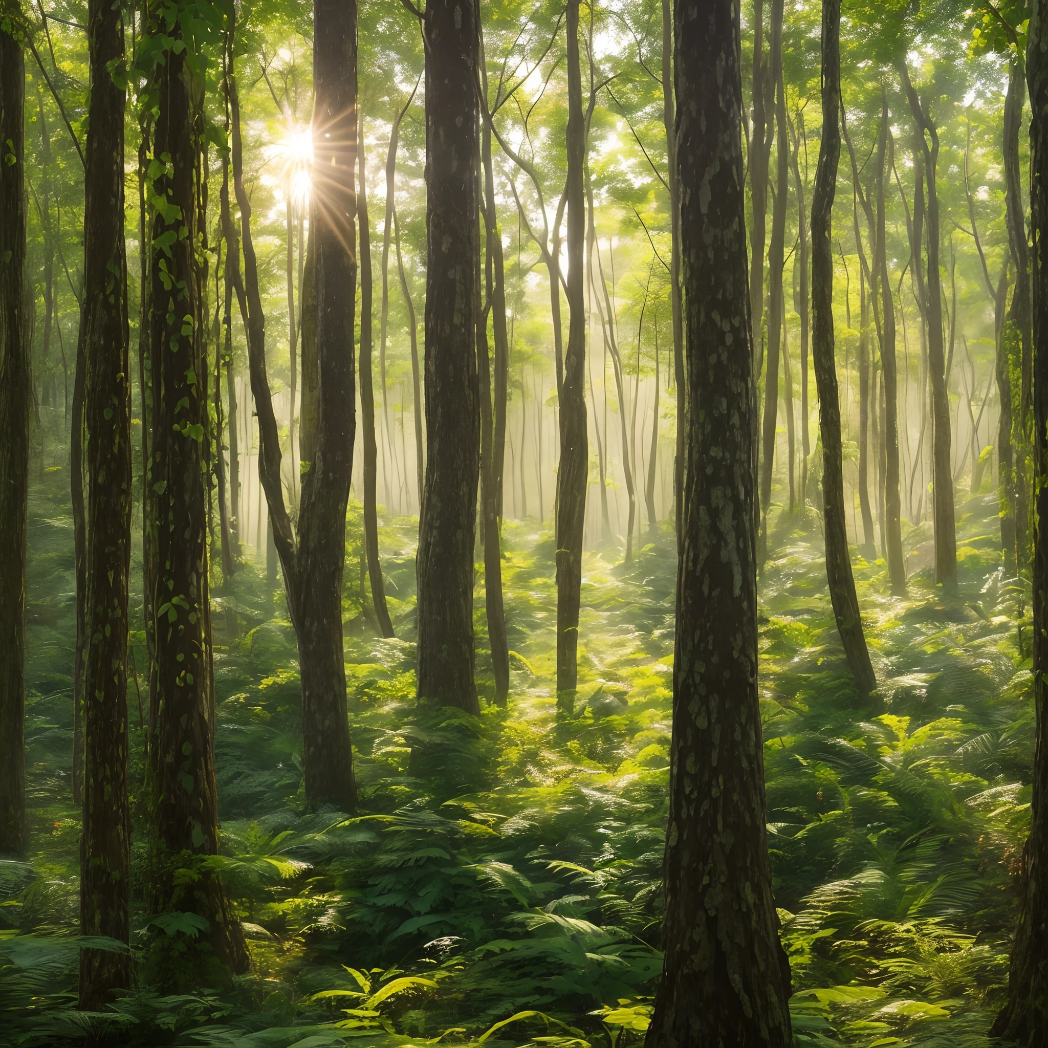 [Image of a sun-dappled Sri Lankan forest], Verdant, Diverse, Captivating, Alive, Calming. Snapped using a high-resolution smartphone camera, along with a telephoto lens, during the warm hues of sunset.ultra realistic, Focal distance set to emphasize the play of light and shadow. The photograph seeks to portray the forest's serene grandeur. Crafted by the talented photographer Gimhāra. -ar 16:9" --auto --s2