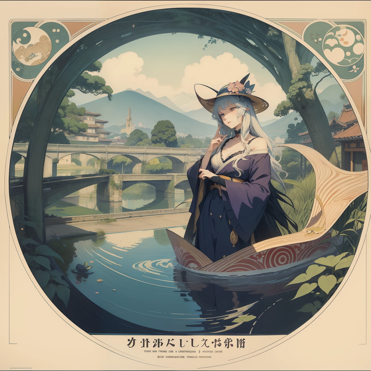Ukiyo-e style Dorothy P. Lathrop, Florence Harrison Anime　surreal　wondrous　strange　Whimsical　absurderes　fanciful　Sci-Fi Fantasy　Mainspring train　commute　To another world