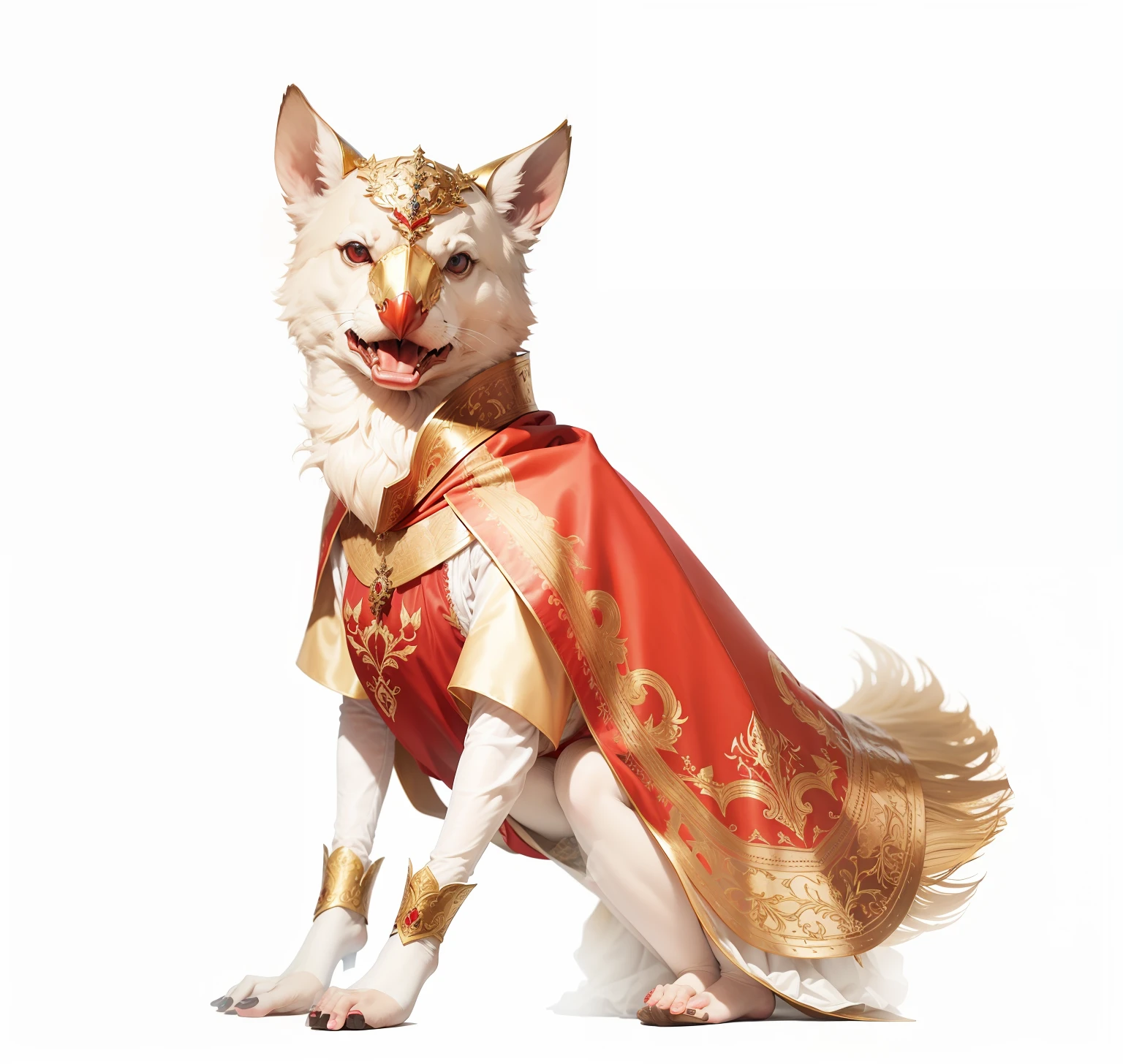 Put on the medieval cardinal cloak ,There are gold embroideries on the clothes,Beautiful patterned gemstone costume,Soft and skin-friendly。