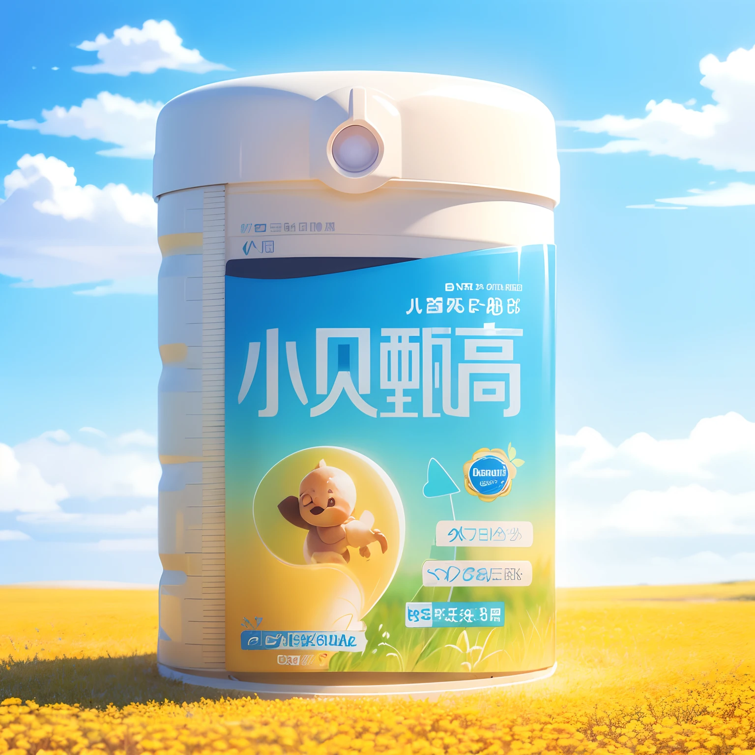 Product images of , tmasterpiece，Best quality at best，（Very detailed CG unity 8K wallpaper），（The best illustrations），Prairie theme with natural elements，Anime-sense scenery，Tano，Small yellowish wildflowers，blue-sky，White cloud meadow，ultra - detailed，Ray traching，wide angles