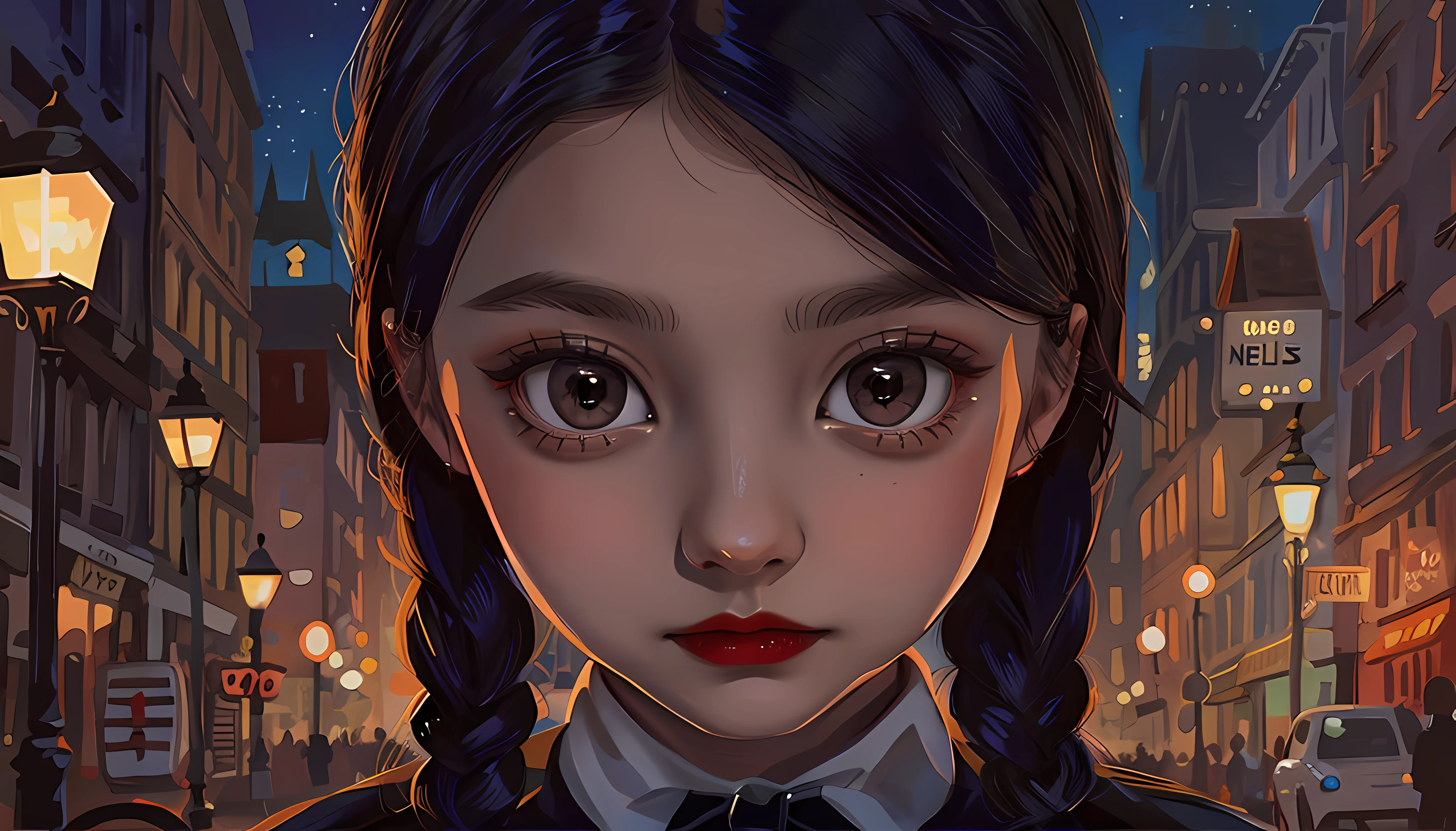 Wednesday Addams gothic, black hair, black formal wear