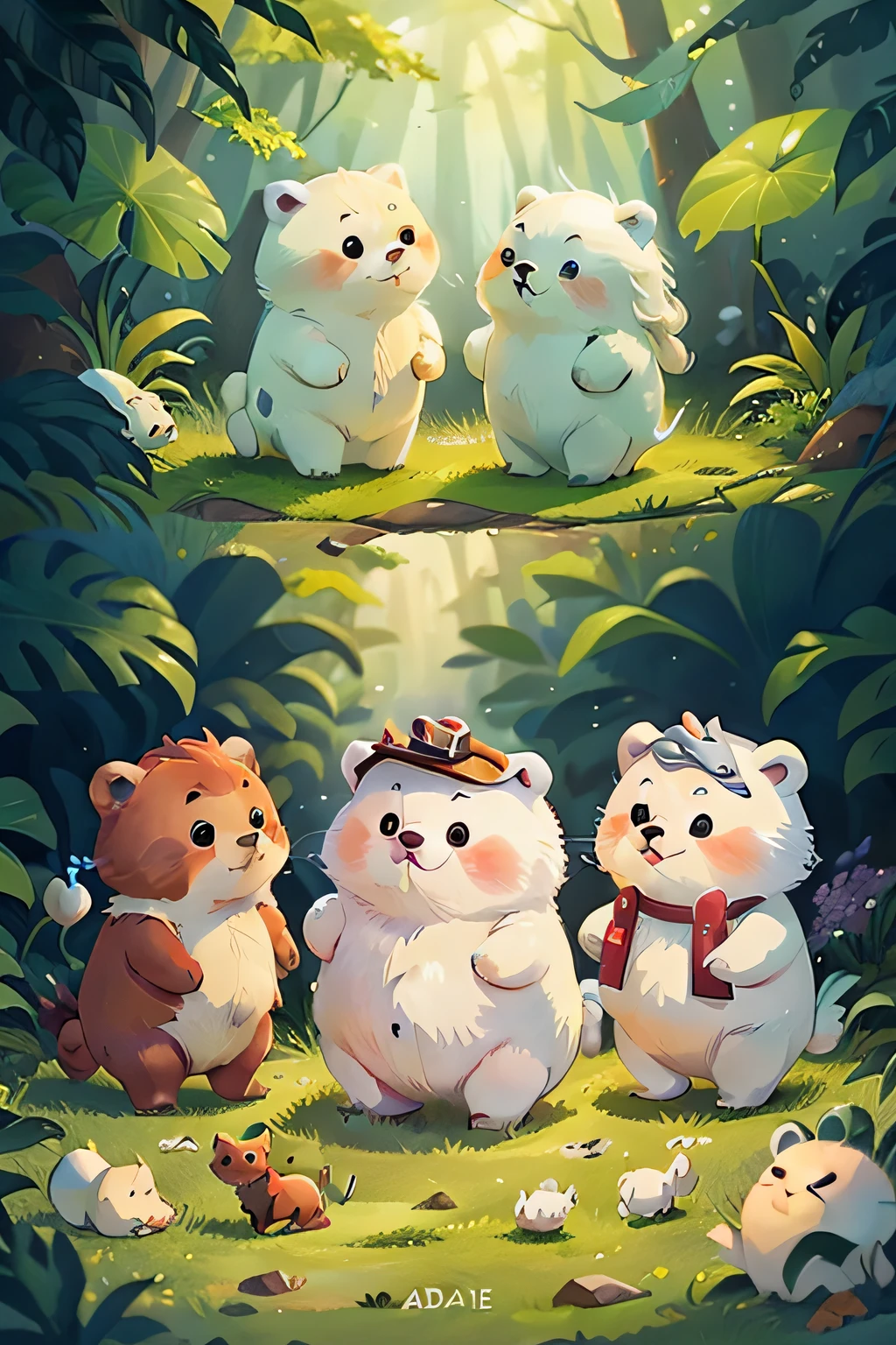 Small animals，Five white bears，The expression is different，adolable，Fat toot，Flat wind，stickfigure